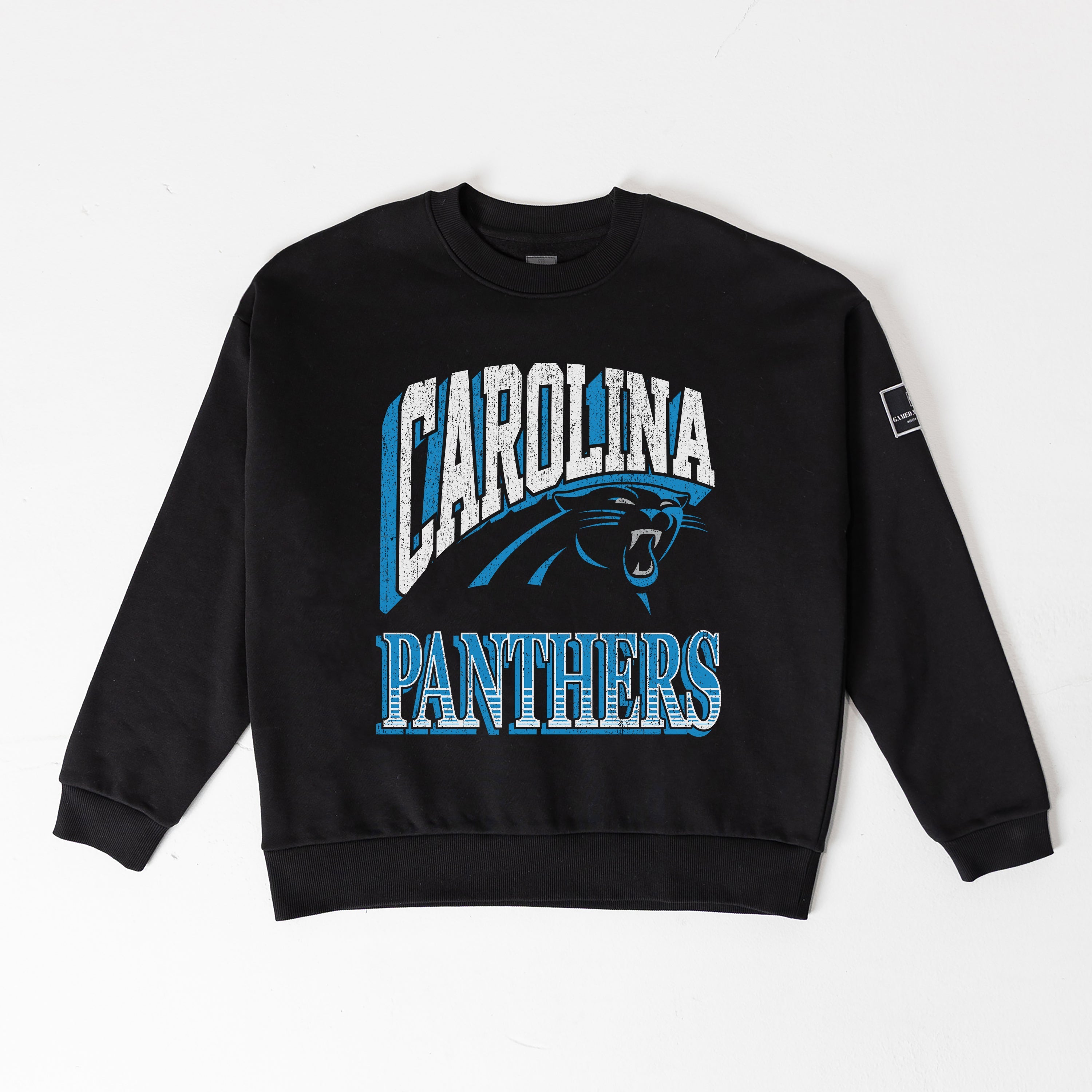 CAROLINA PANTHERS VICTORY PRIME BLACK LABEL PREMIUM FLEECE DROP SHOULDER CREWNECK