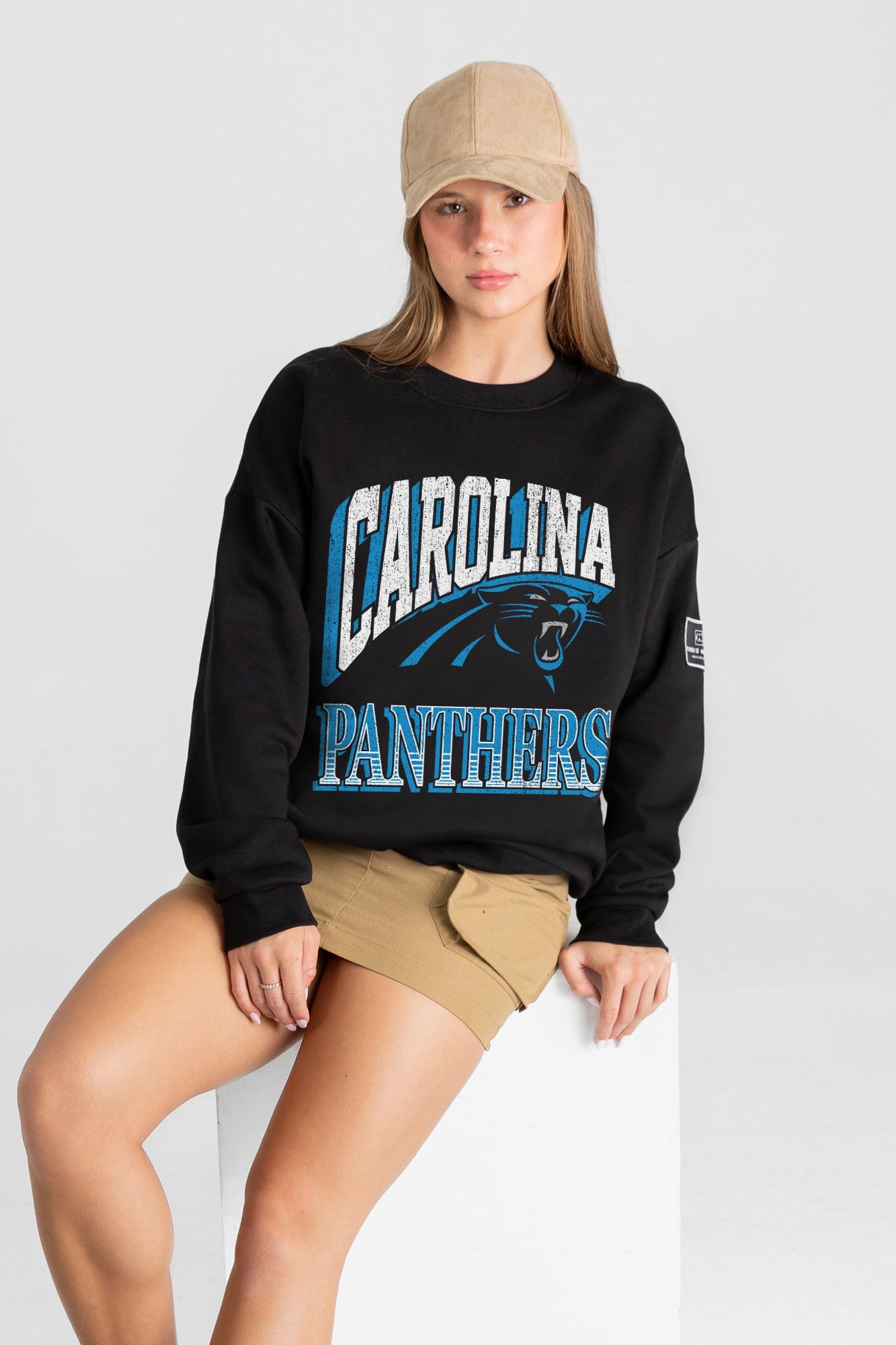 CAROLINA PANTHERS VICTORY PRIME BLACK LABEL PREMIUM FLEECE DROP SHOULDER CREWNECK