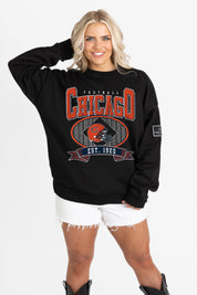 CHICAGO BEARS BOLD CHEERS BLACK LABEL PREMIUM FLEECE CREW SWEATSHIRT
