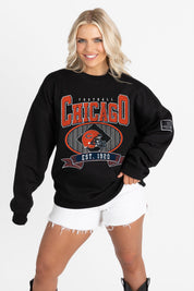 CHICAGO BEARS BOLD CHEERS BLACK LABEL PREMIUM FLEECE CREW SWEATSHIRT