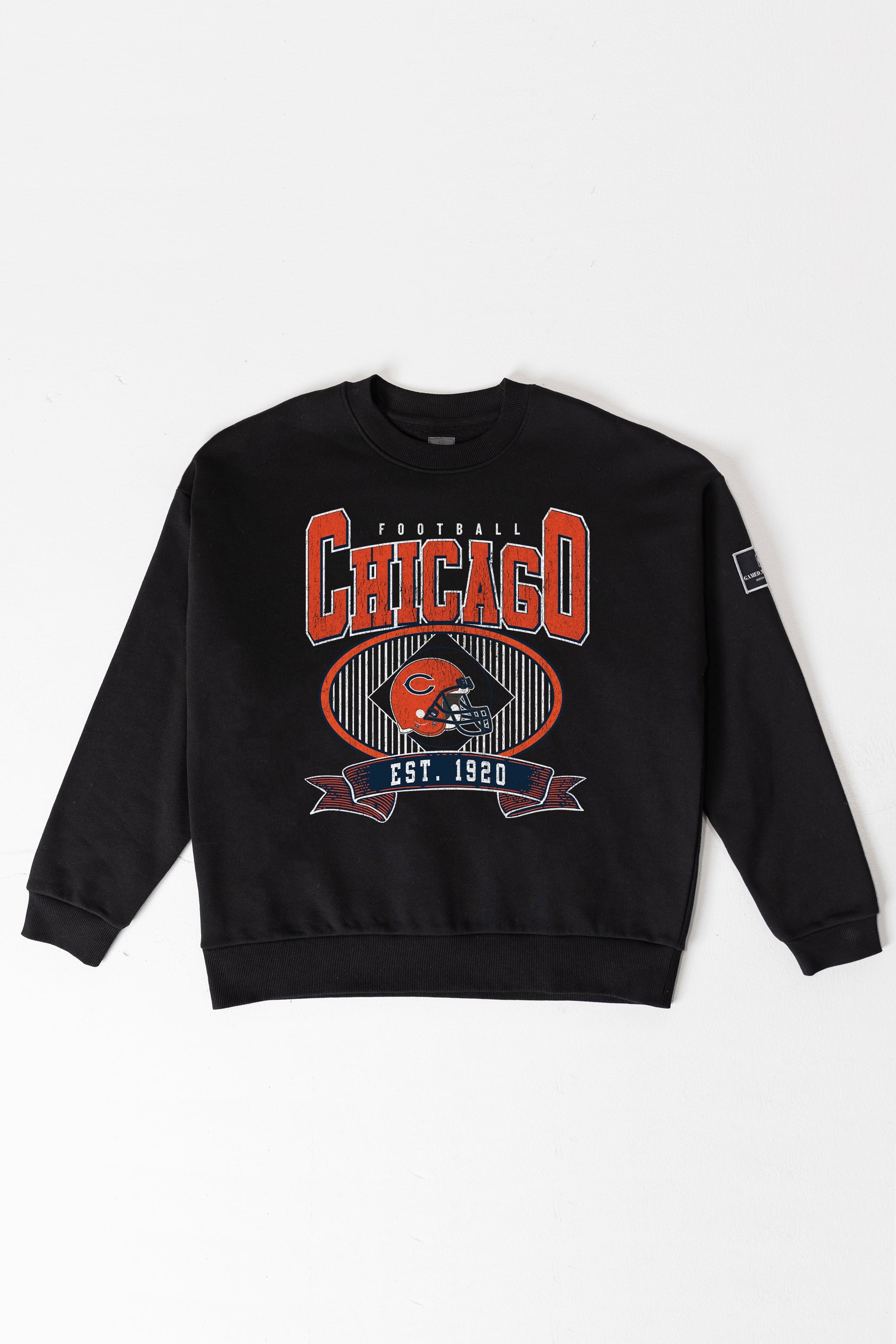 CHICAGO BEARS BOLD CHEERS BLACK LABEL PREMIUM FLEECE CREW SWEATSHIRT