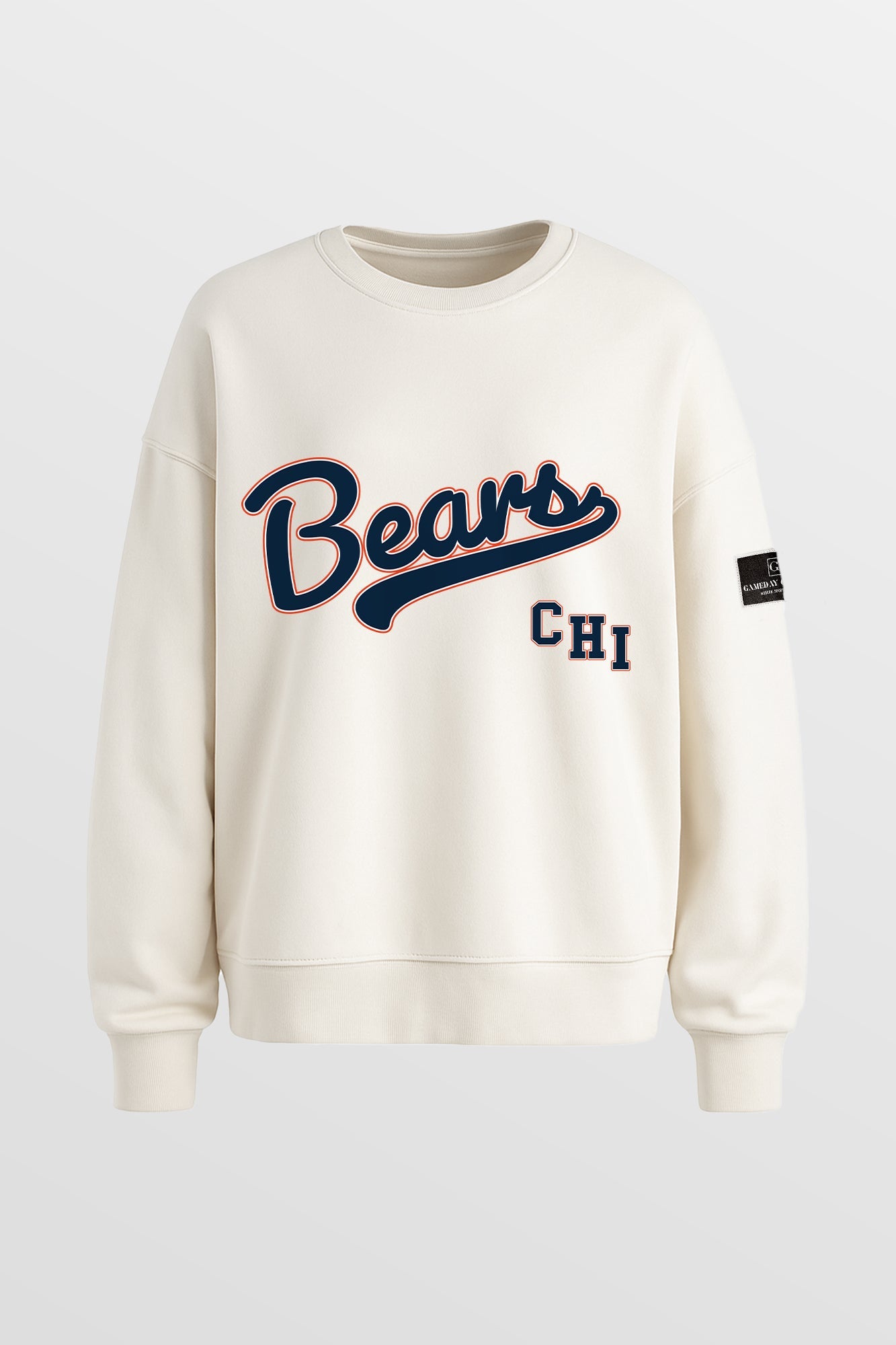 CHICAGO BEARS CLUTCH MOVE BLACK LABEL PREMIUM FLEECE CREW SWEATSHIRT BY RANDI MAHOMES