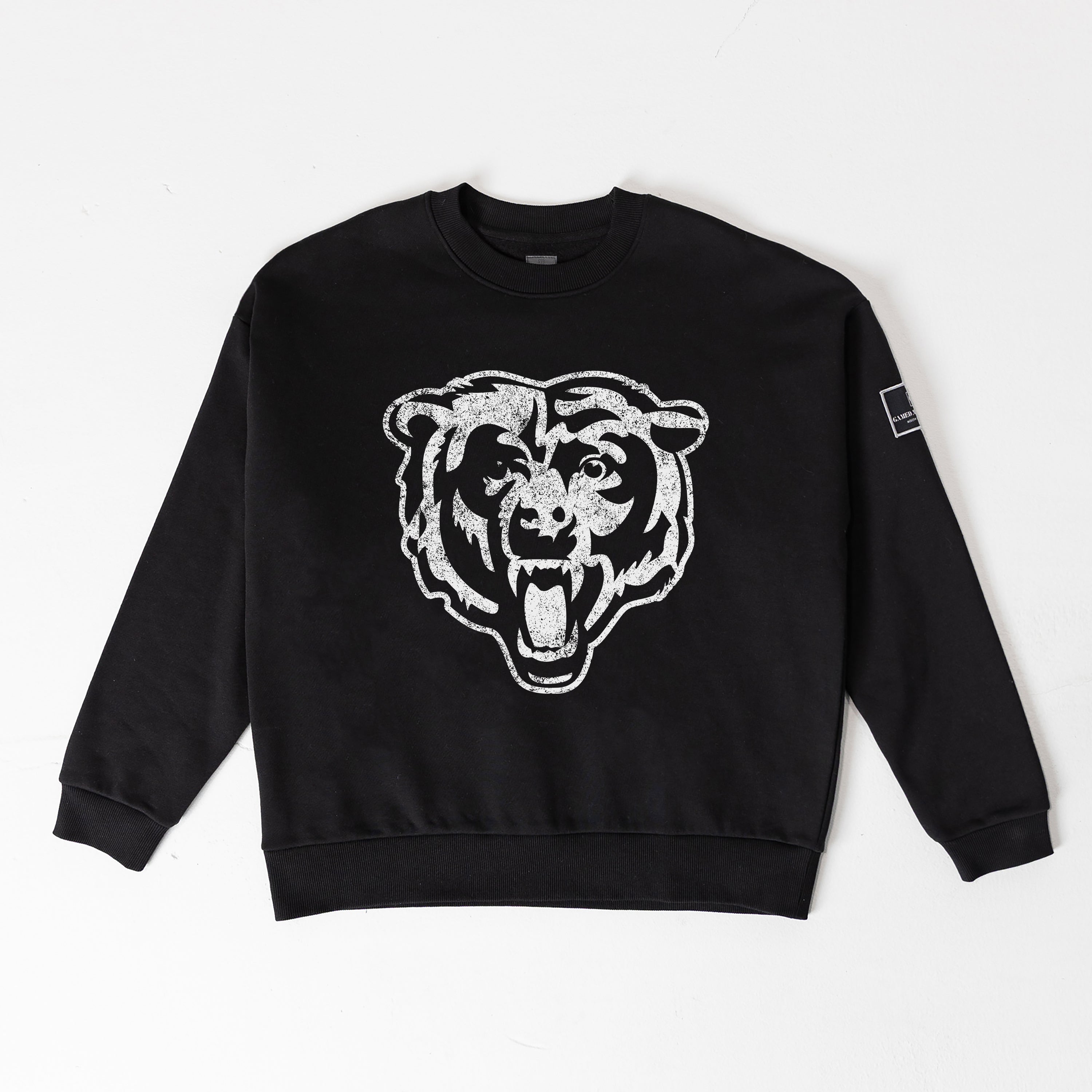 CHICAGO BEARS BOLD MOVE BLACK LABEL PREMIUM FLEECE DROP SHOULDER CREWNECK