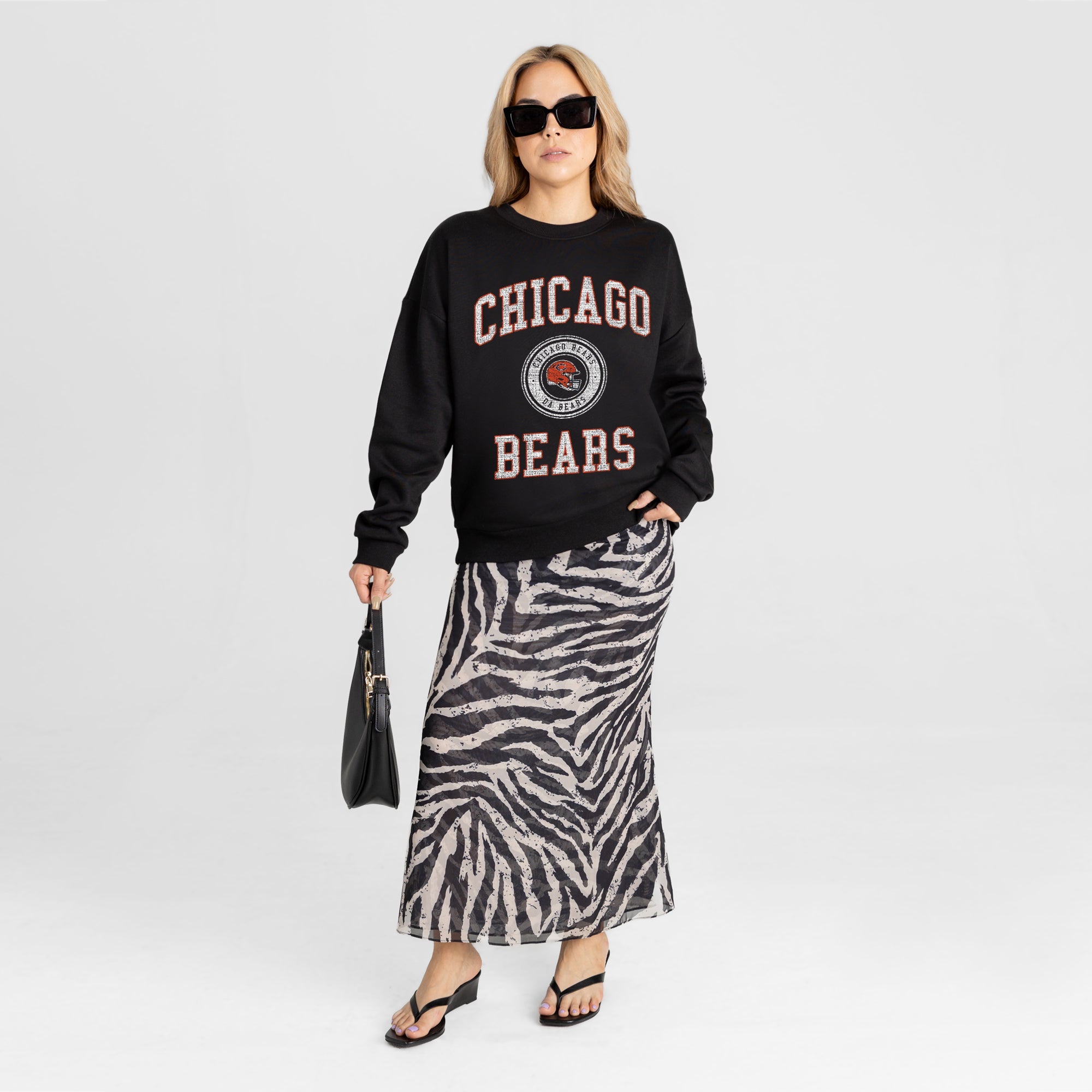 CHICAGO BEARS FIERCE FLOW BLACK LABEL PREMIUM FLEECE DROP SHOULDER CREWNECK
