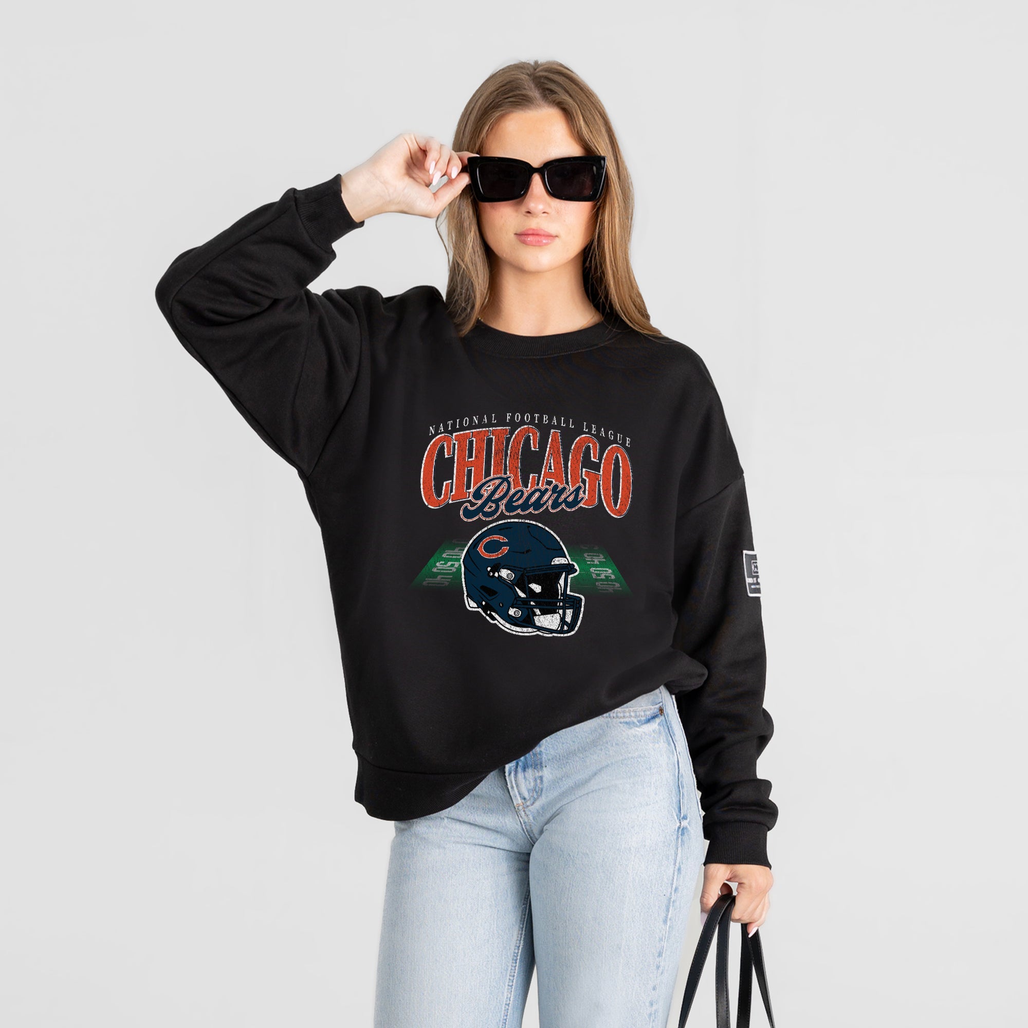 CHICAGO BEARS FIELD FOCUS BLACK LABEL PREMIUM FLEECE DROP SHOULDER CREWNECK