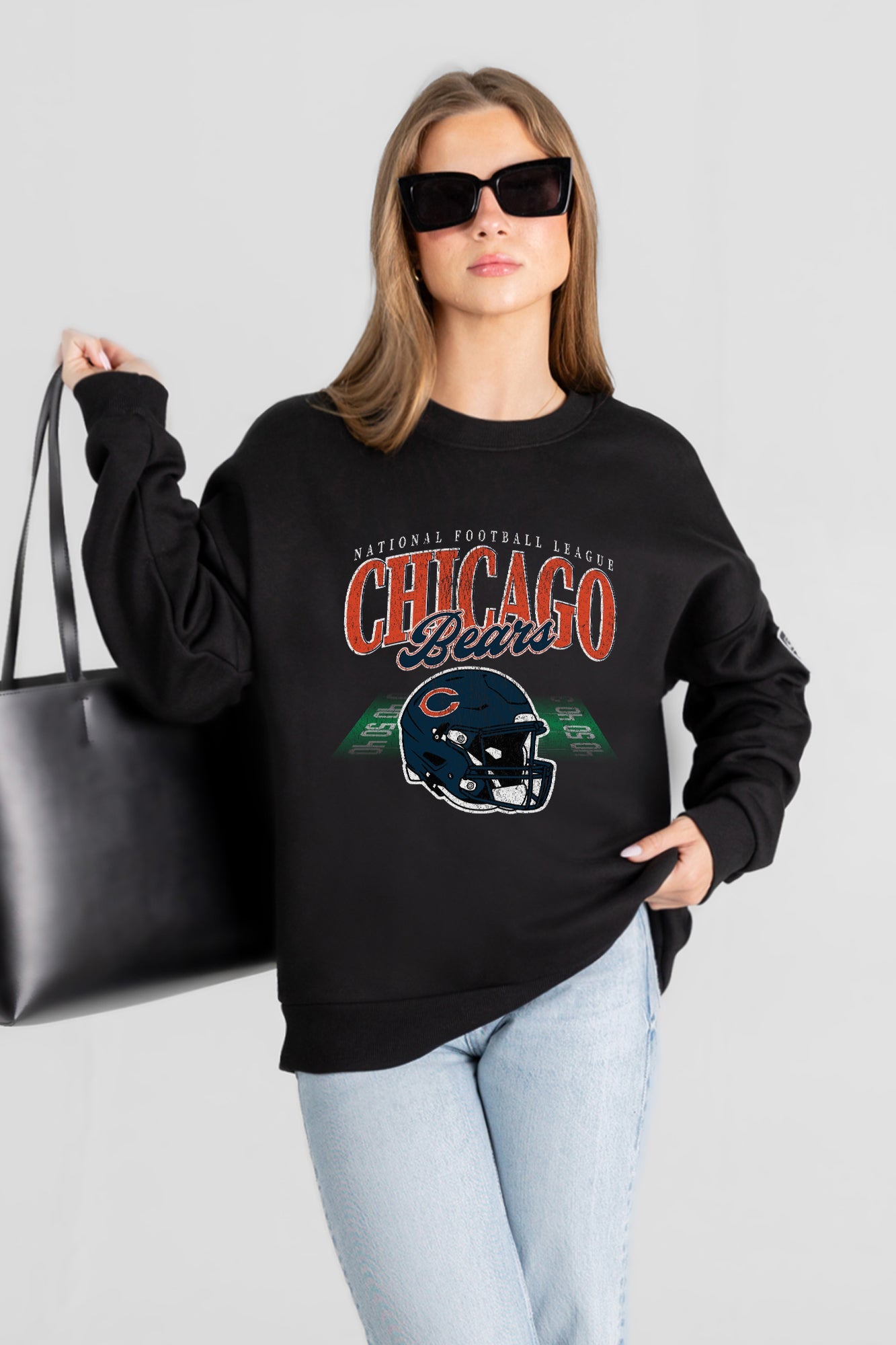 CHICAGO BEARS FIELD FOCUS BLACK LABEL PREMIUM FLEECE DROP SHOULDER CREWNECK