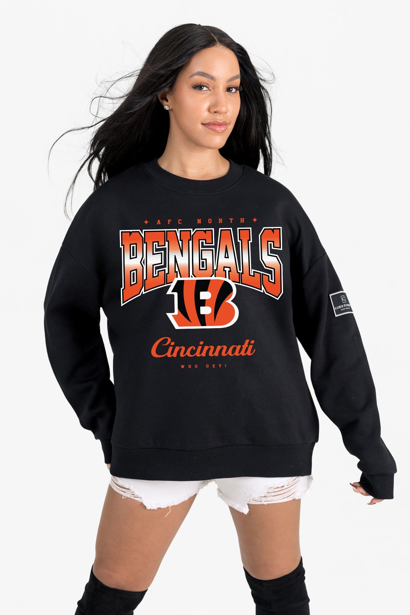 CINCINNATI BENGALS POWERHOUSE PLAY BLACK LABEL PREMIUM FLEECE CREW SWEATSHIRT