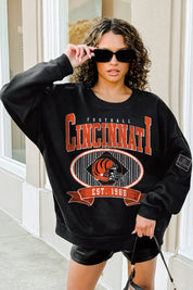 CINCINNATI BENGALS BOLD CHEERS BLACK LABEL PREMIUM FLEECE CREW SWEATSHIRT