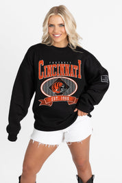 CINCINNATI BENGALS BOLD CHEERS BLACK LABEL PREMIUM FLEECE CREW SWEATSHIRT