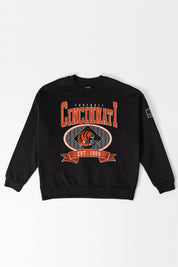 CINCINNATI BENGALS BOLD CHEERS BLACK LABEL PREMIUM FLEECE CREW SWEATSHIRT