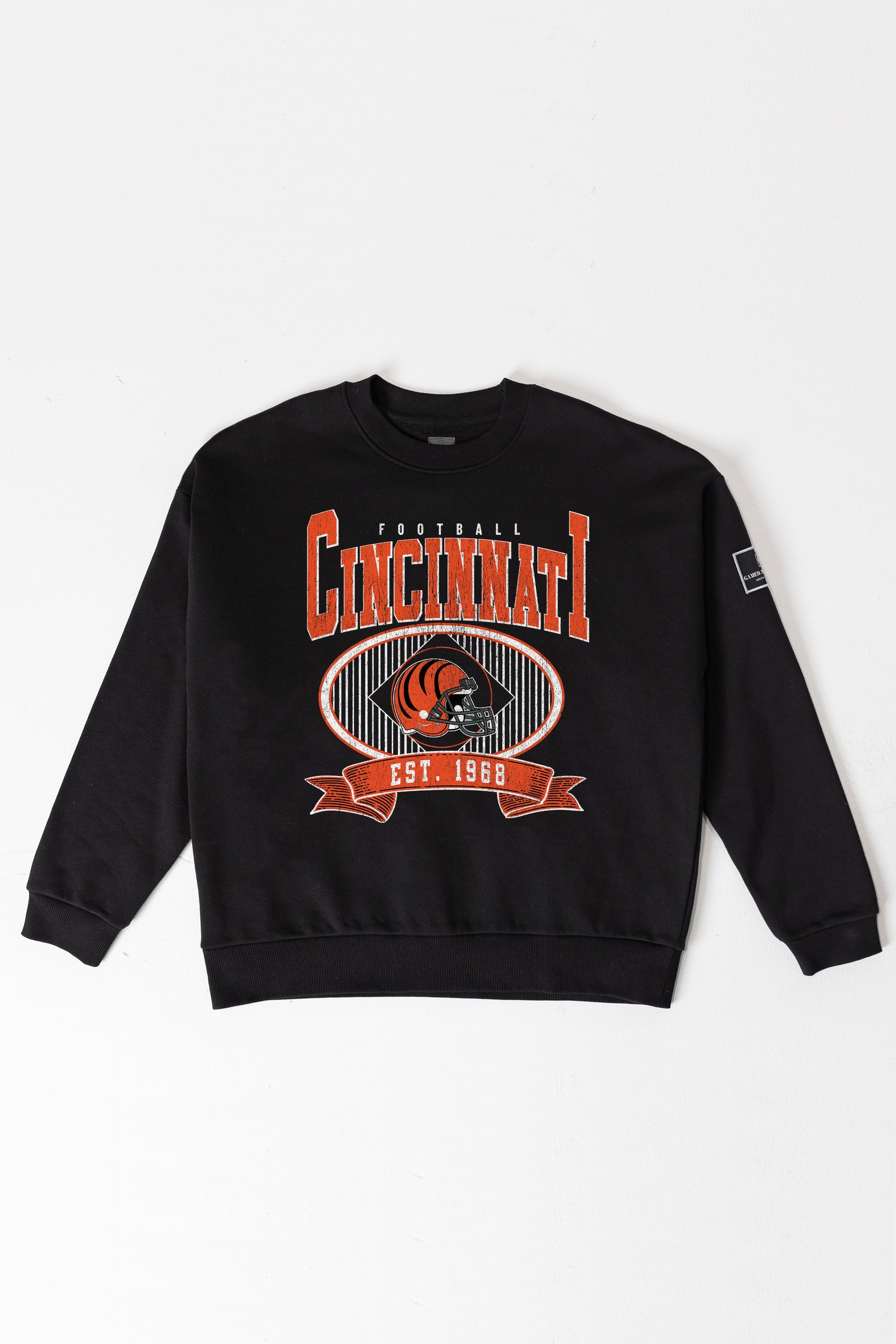 CINCINNATI BENGALS BOLD CHEERS BLACK LABEL PREMIUM FLEECE CREW SWEATSHIRT