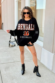 CINCINNATI BENGALS LEVEL UP BLACK LABEL PREMIUM FLEECE CREW SWEATSHIRT