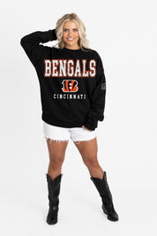 CINCINNATI BENGALS LEVEL UP BLACK LABEL PREMIUM FLEECE CREW SWEATSHIRT