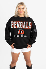 CINCINNATI BENGALS LEVEL UP BLACK LABEL PREMIUM FLEECE CREW SWEATSHIRT