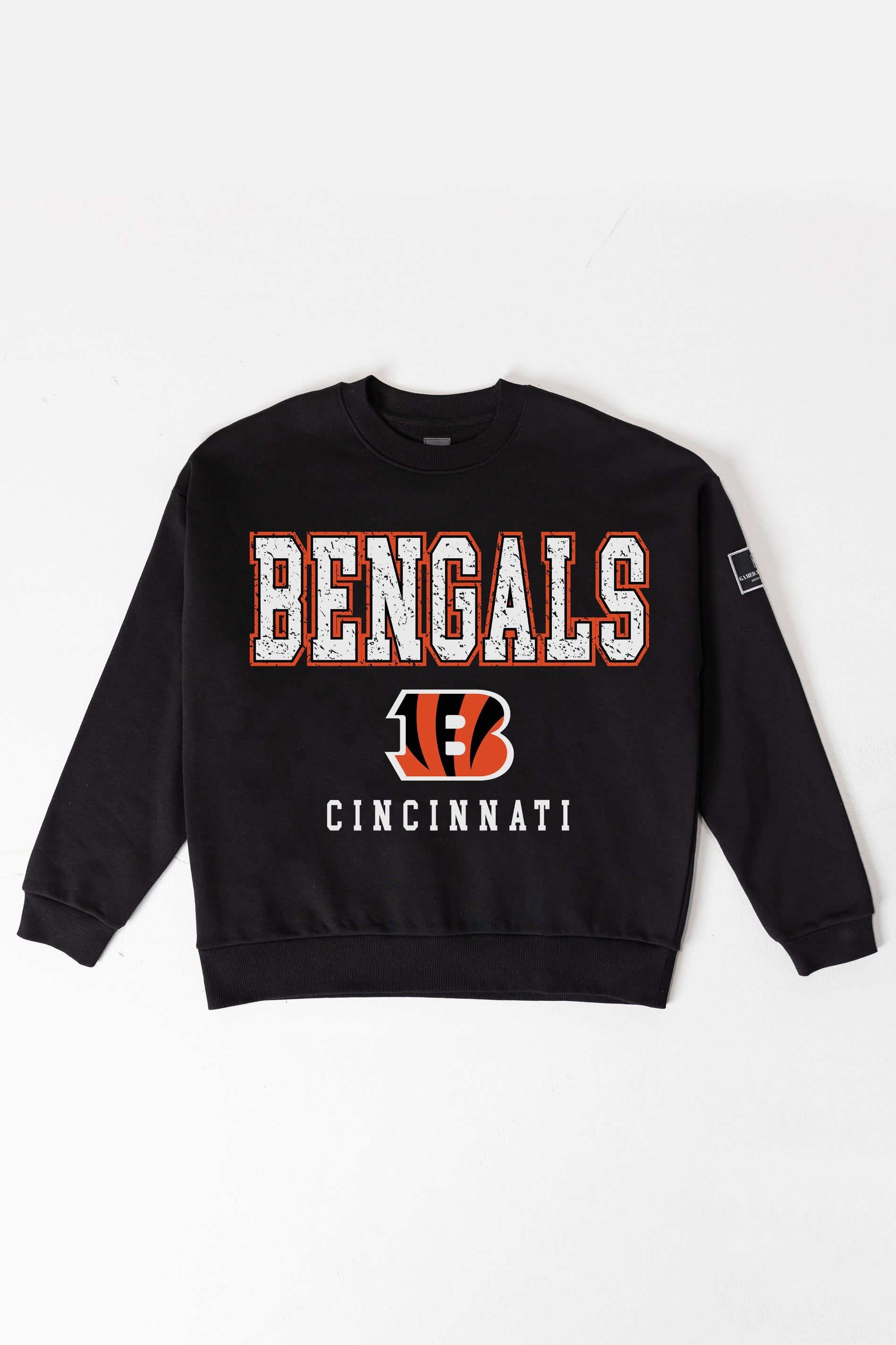 CINCINNATI BENGALS LEVEL UP BLACK LABEL PREMIUM FLEECE CREW SWEATSHIRT