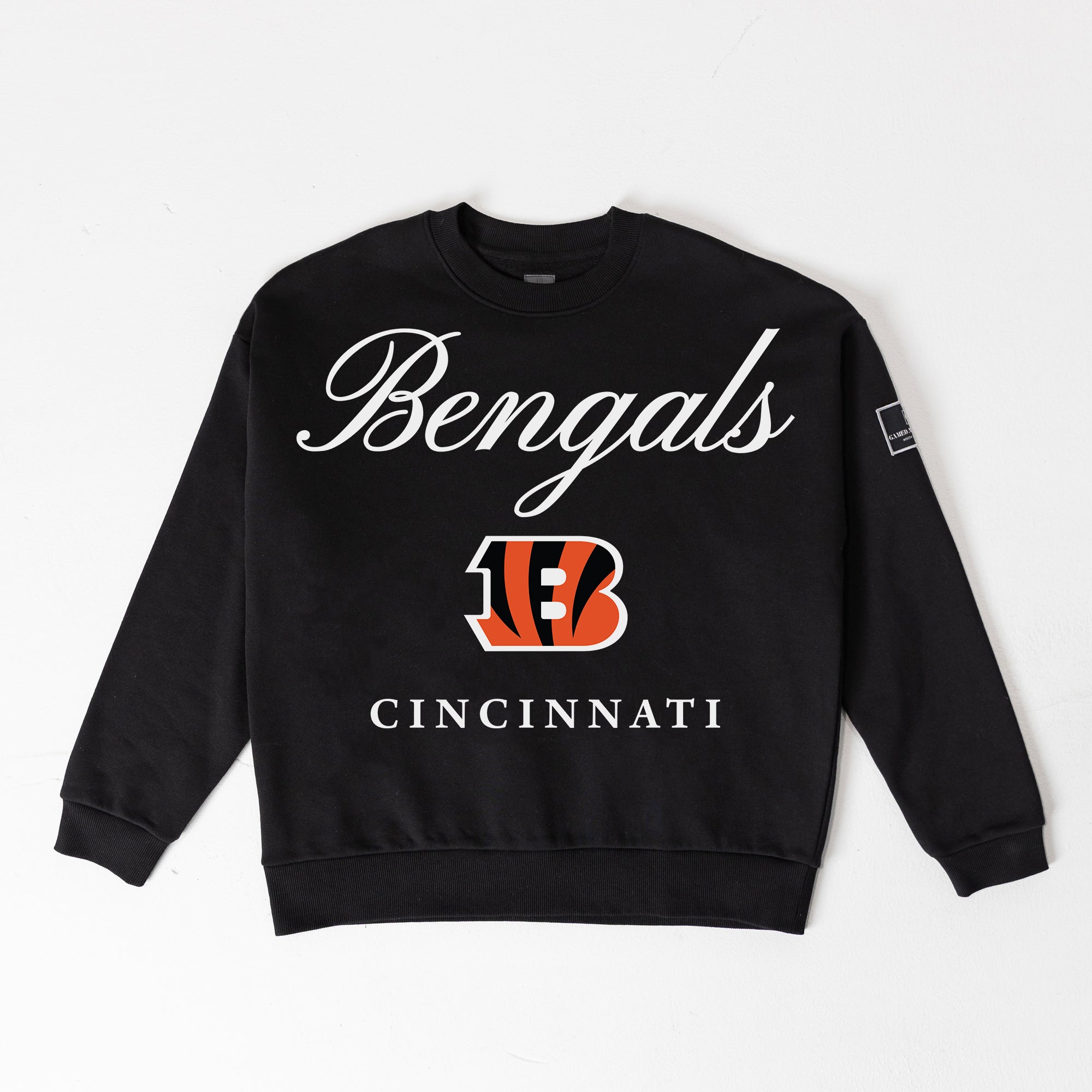CINCINNATI BENGALS LEGACY CLUB BLACK LABEL PREMIUM FLEECE DROP SHOULDER CREWNECK