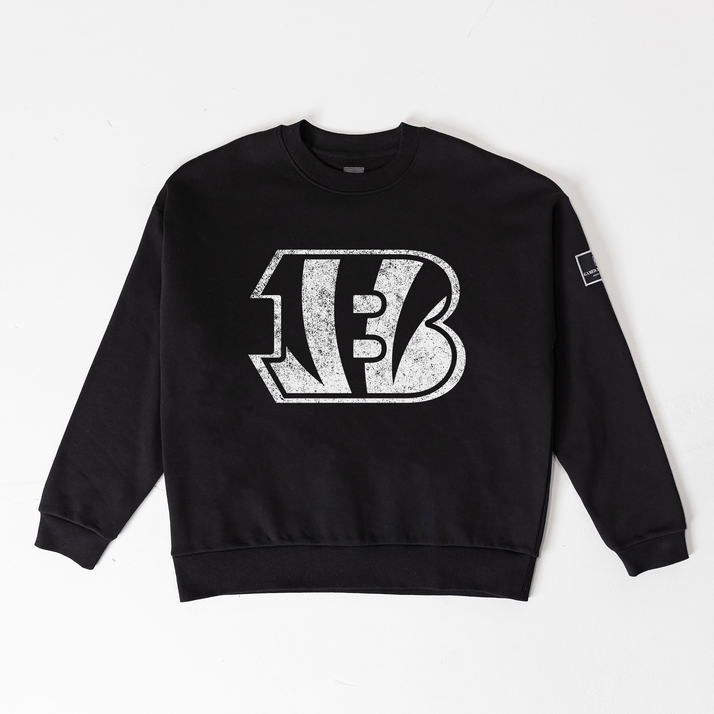 CINCINNATI BENGALS BOLD MOVE BLACK LABEL PREMIUM FLEECE DROP SHOULDER CREWNECK