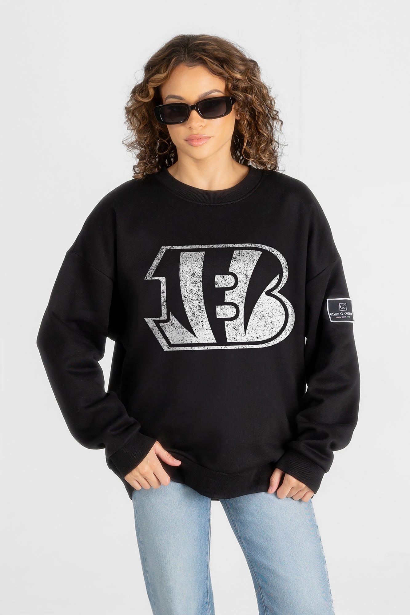 CINCINNATI BENGALS BOLD MOVE BLACK LABEL PREMIUM FLEECE DROP SHOULDER CREWNECK