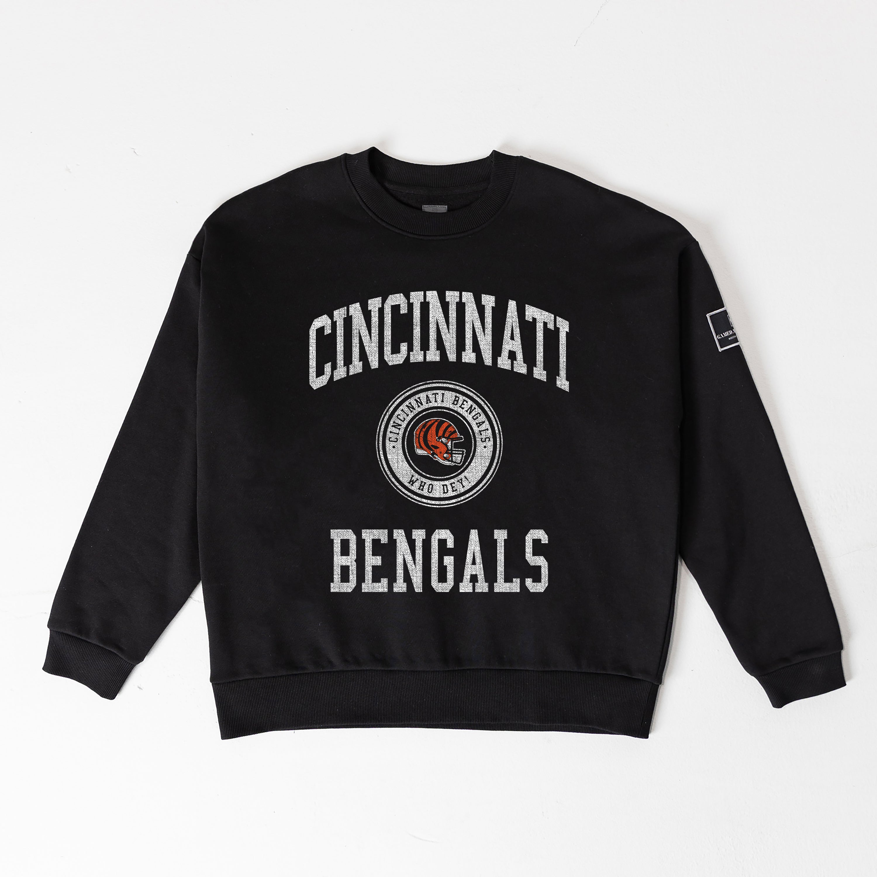 CINCINNATI BENGALS FIERCE FLOW BLACK LABEL PREMIUM FLEECE DROP SHOULDER CREWNECK