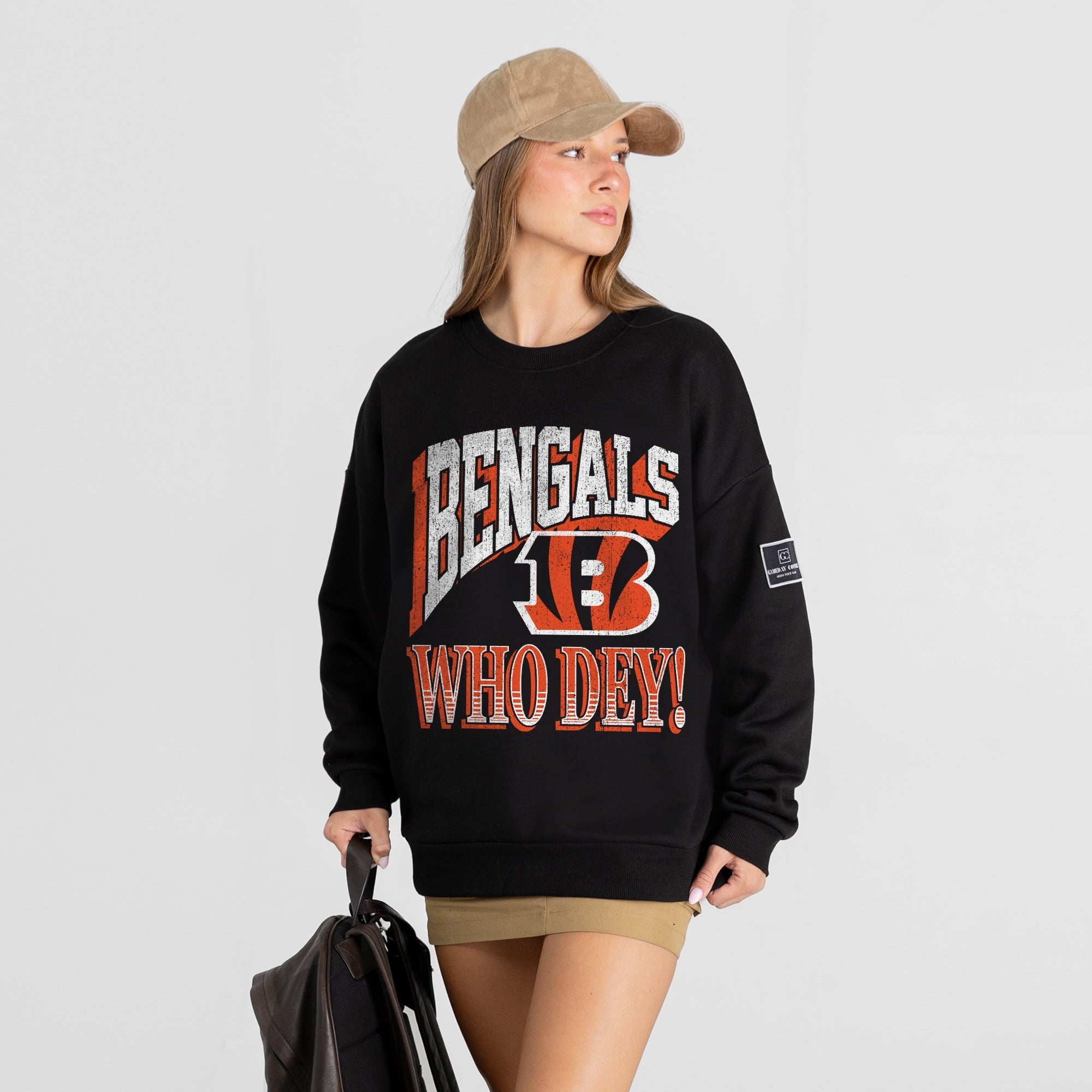 CINCINNATI BENGALS VICTORY PRIME BLACK LABEL PREMIUM FLEECE DROP SHOULDER CREWNECK