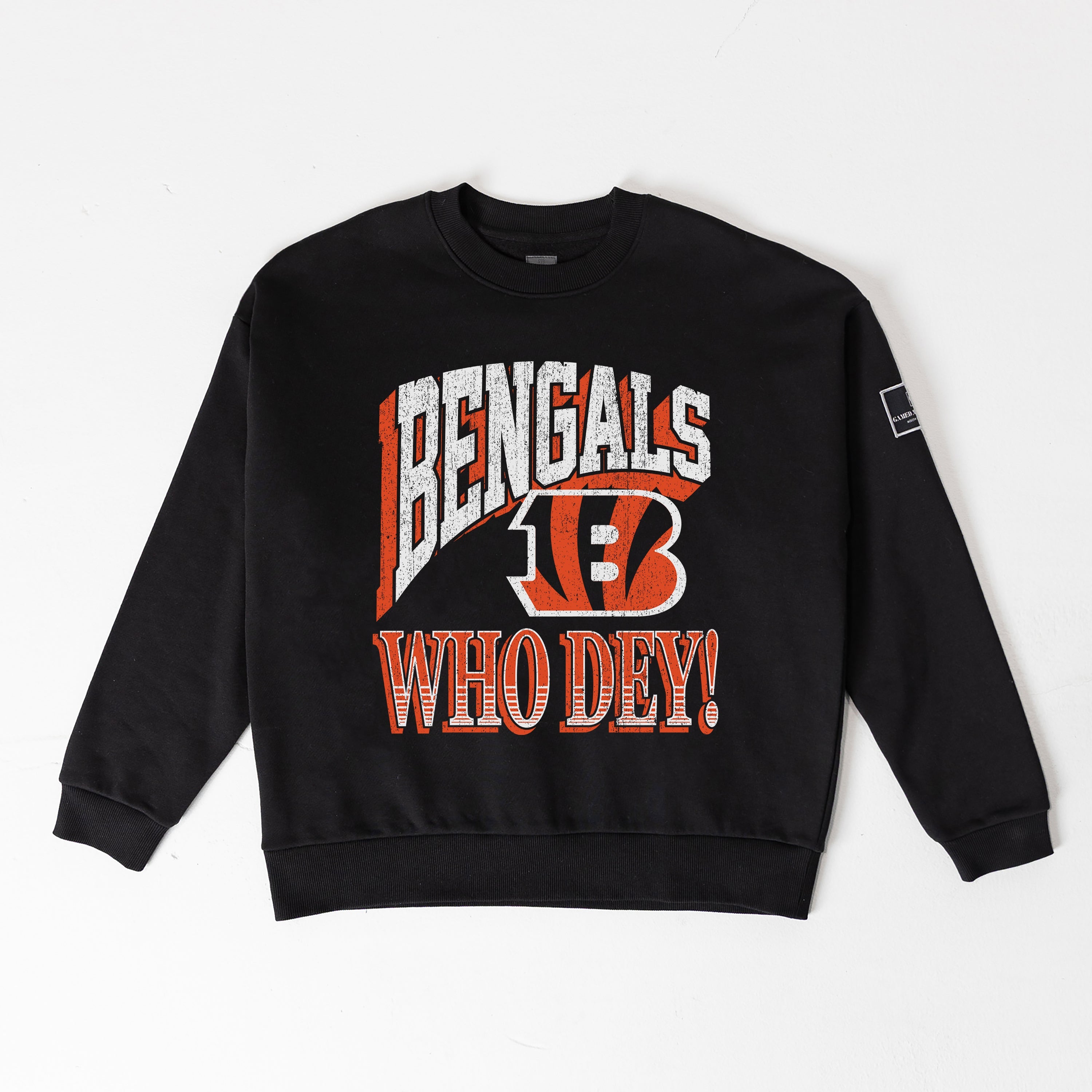 CINCINNATI BENGALS VICTORY PRIME BLACK LABEL PREMIUM FLEECE DROP SHOULDER CREWNECK
