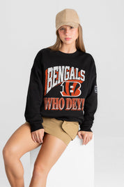 CINCINNATI BENGALS VICTORY PRIME BLACK LABEL PREMIUM FLEECE DROP SHOULDER CREWNECK