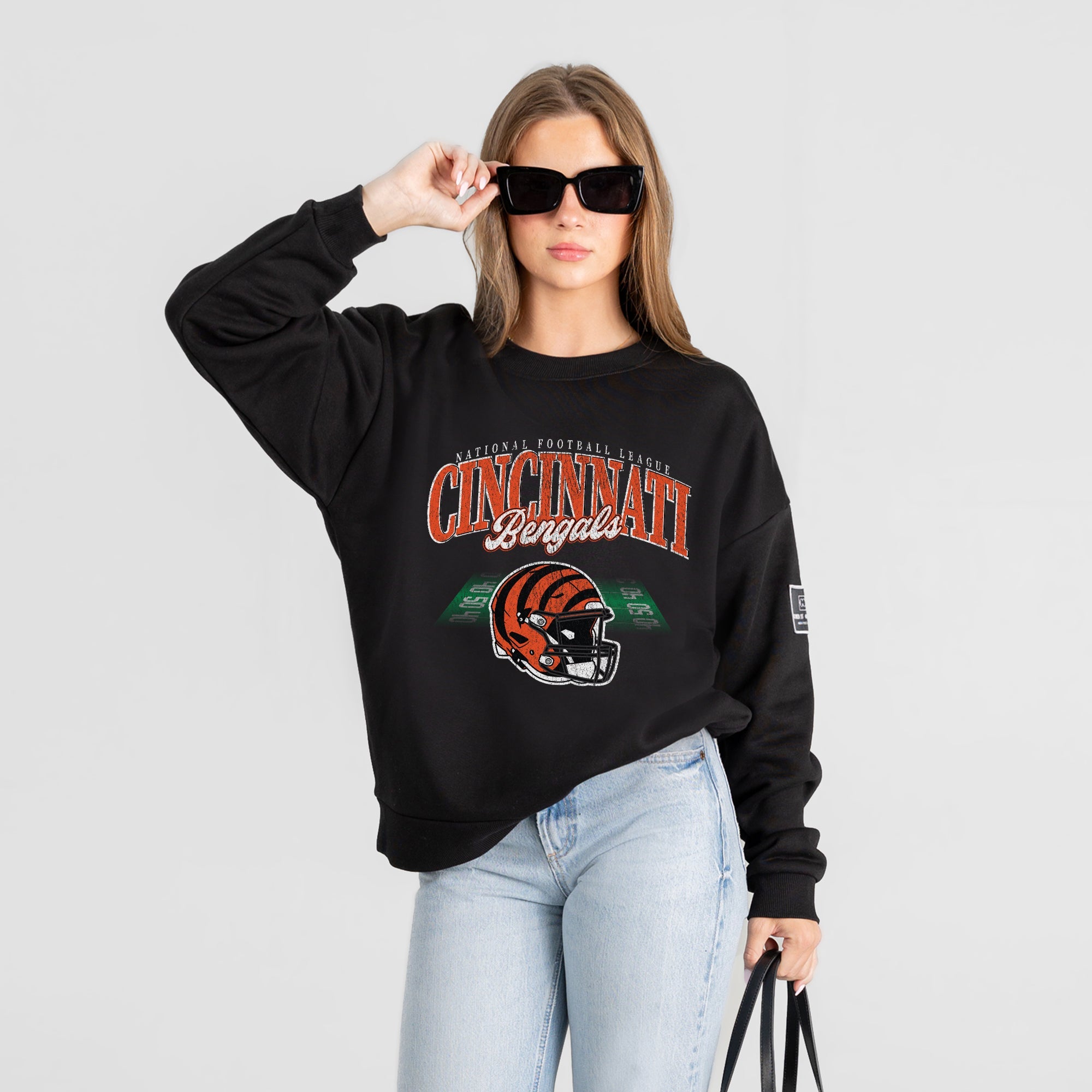 CINCINNATI BENGALS FIELD FOCUS BLACK LABEL PREMIUM FLEECE DROP SHOULDER CREWNECK