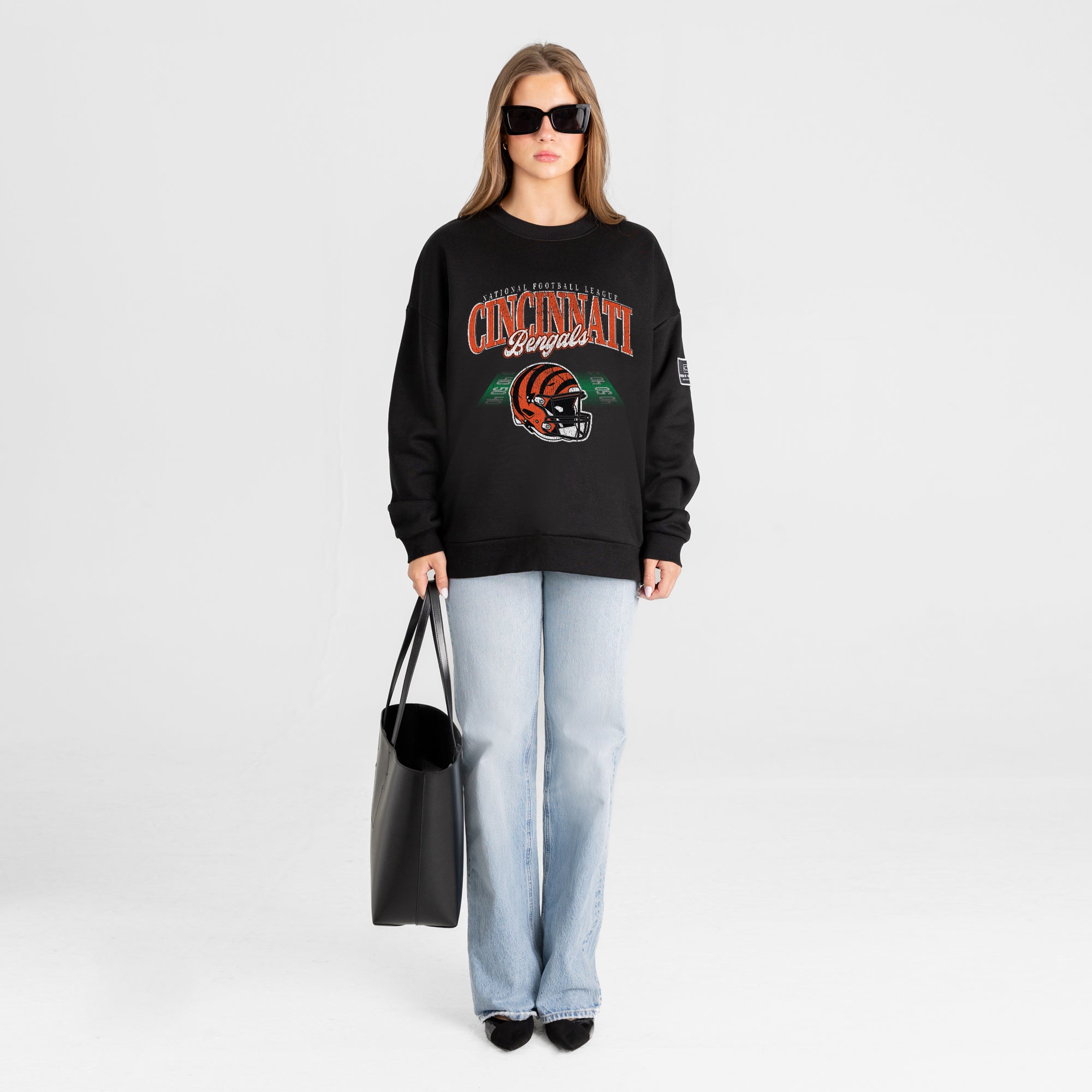 CINCINNATI BENGALS FIELD FOCUS BLACK LABEL PREMIUM FLEECE DROP SHOULDER CREWNECK