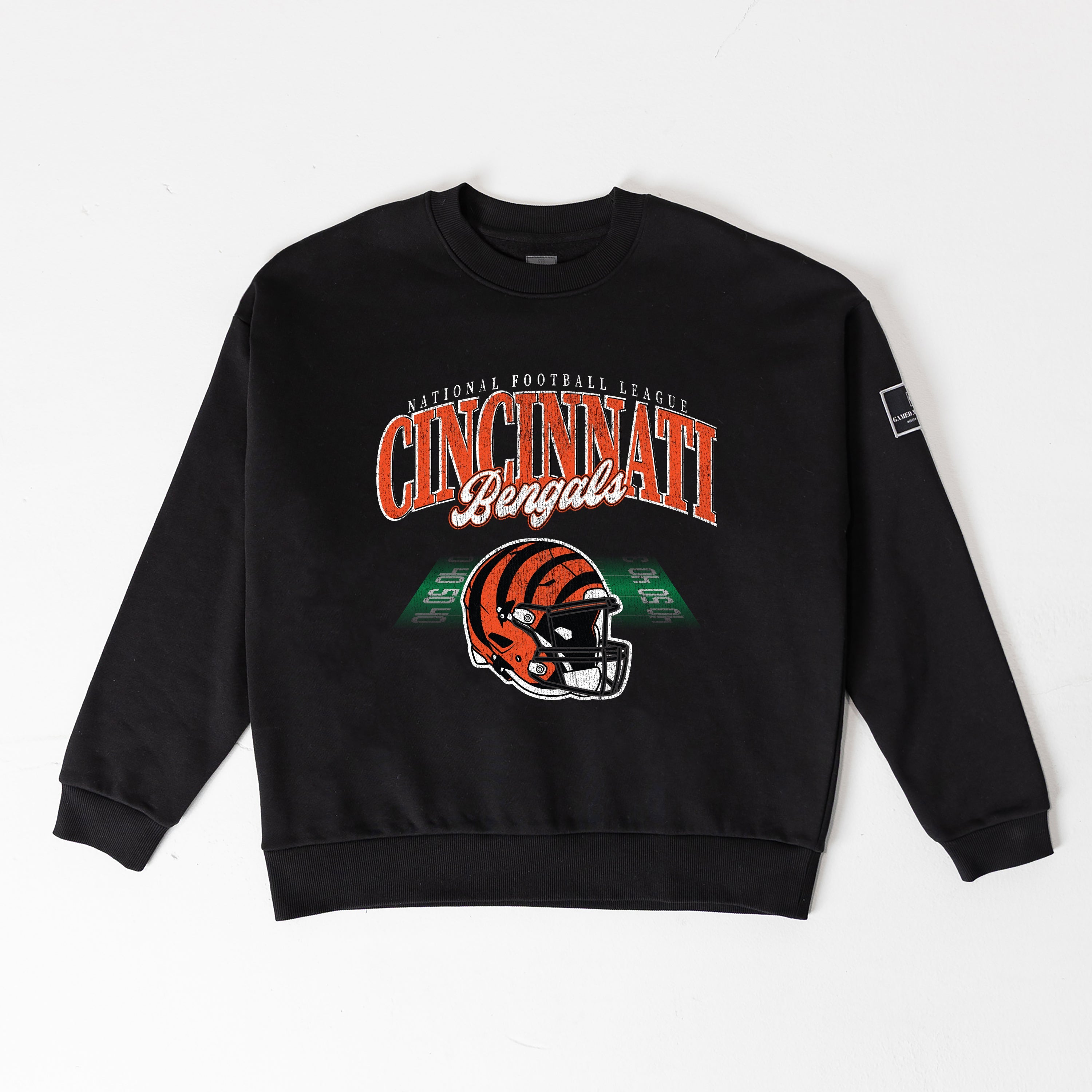 CINCINNATI BENGALS FIELD FOCUS BLACK LABEL PREMIUM FLEECE DROP SHOULDER CREWNECK