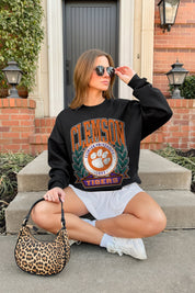 CLEMSON TIGERS VICTORY LANE BLACK LABEL PREMIUM FLEECE DROP SHOULDER CREWNECK