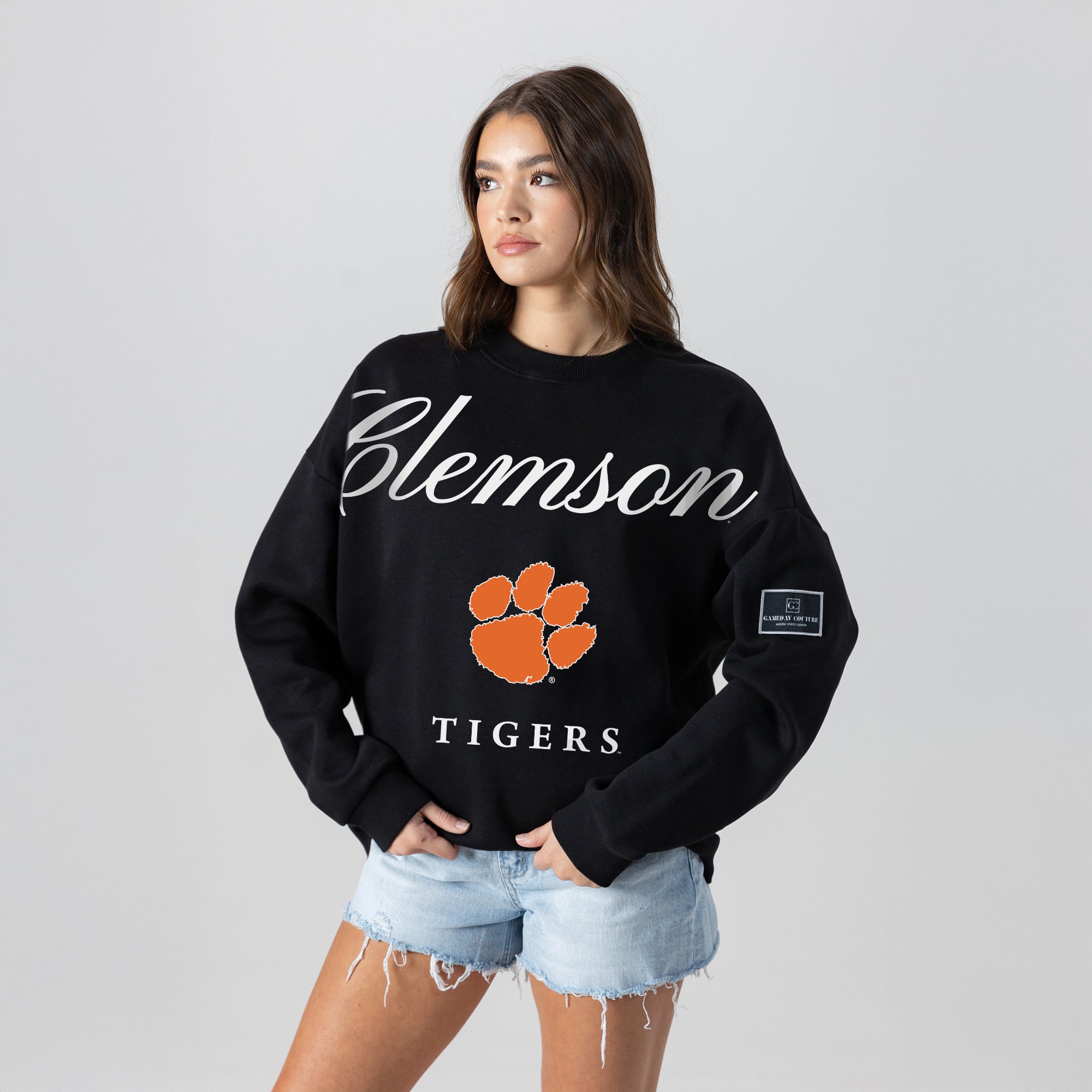 CLEMSON TIGERS LEGACY CLUB BLACK LABEL PREMIUM FLEECE DROP SHOULDER CREWNECK