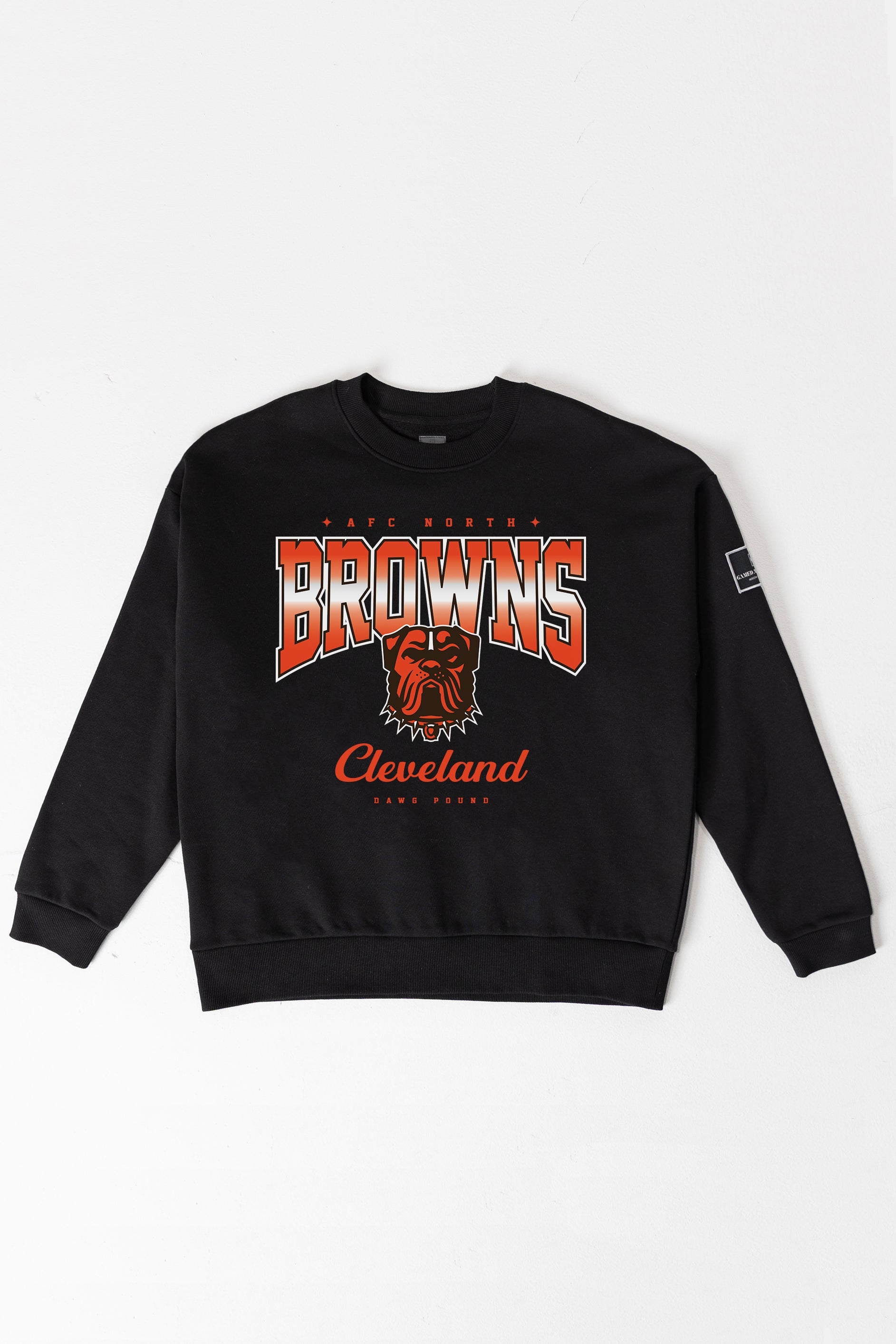 CLEVELAND BROWNS POWERHOUSE PLAY BLACK LABEL PREMIUM FLEECE CREW SWEATSHIRT