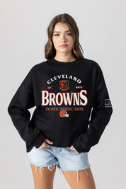 CLEVELAND BROWNS PLAYERS ONLY BLACK LABEL PREMIUM FLEECE DROP SHOULDER CREWNECK