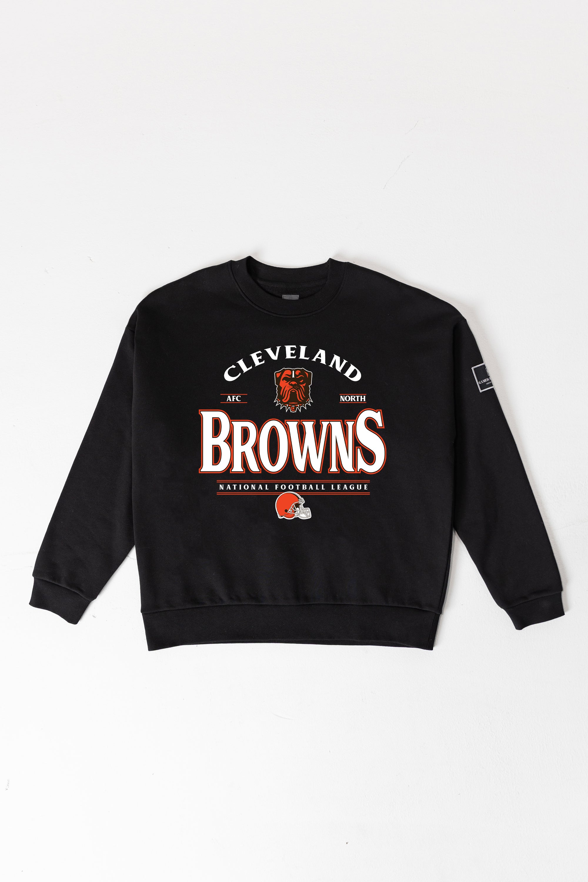 CLEVELAND BROWNS PLAYERS ONLY BLACK LABEL PREMIUM FLEECE DROP SHOULDER CREWNECK