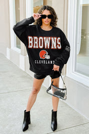 CLEVELAND BROWNS LEVEL UP BLACK LABEL PREMIUM FLEECE CREW SWEATSHIRT