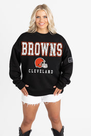 CLEVELAND BROWNS LEVEL UP BLACK LABEL PREMIUM FLEECE CREW SWEATSHIRT