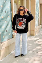 CLEVELAND BROWNS VICTORY LANE BLACK LABEL PREMIUM FLEECE CREW SWEATSHIRT
