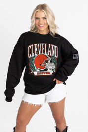 CLEVELAND BROWNS VICTORY LANE BLACK LABEL PREMIUM FLEECE CREW SWEATSHIRT