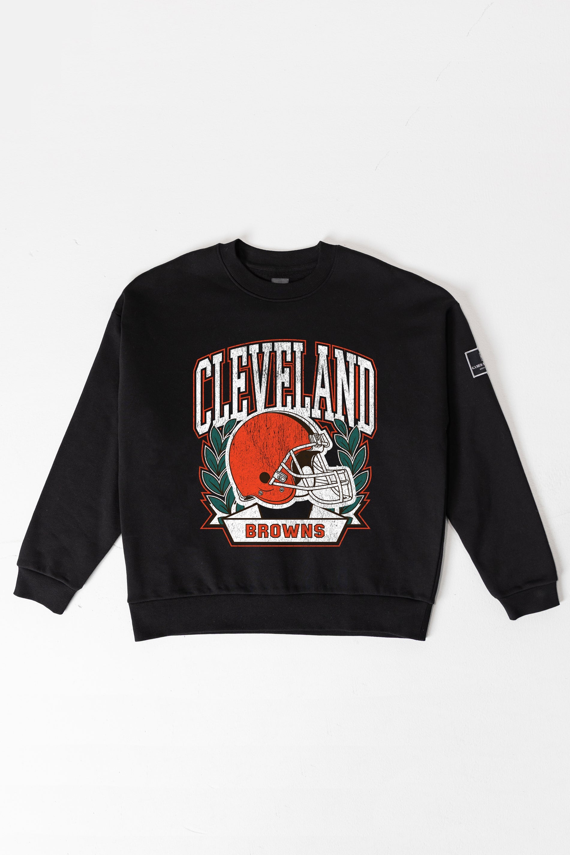 CLEVELAND BROWNS VICTORY LANE BLACK LABEL PREMIUM FLEECE CREW SWEATSHIRT
