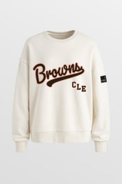 CLEVELAND BROWNS CLUTCH MOVE BLACK LABEL PREMIUM FLEECE CREW SWEATSHIRT BY RANDI MAHOMES
