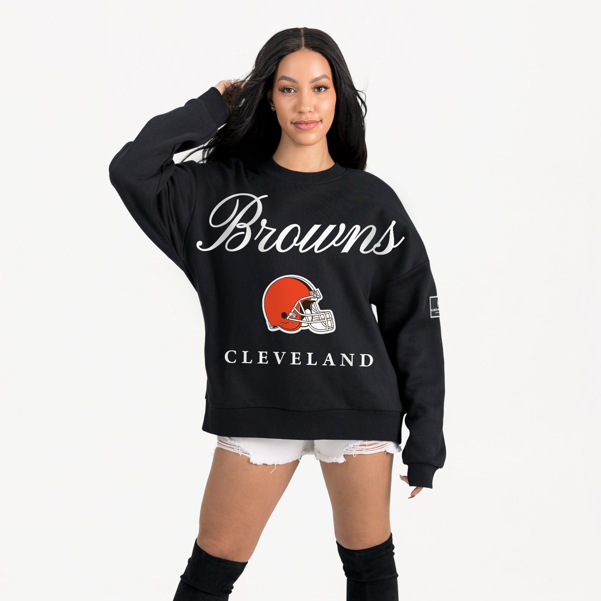 CLEVELAND BROWNS LEGACY CLUB BLACK LABEL PREMIUM FLEECE DROP SHOULDER CREWNECK
