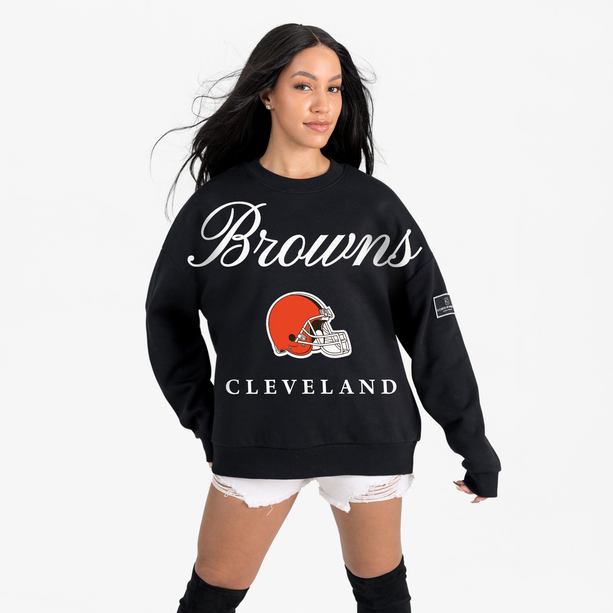CLEVELAND BROWNS LEGACY CLUB BLACK LABEL PREMIUM FLEECE DROP SHOULDER CREWNECK