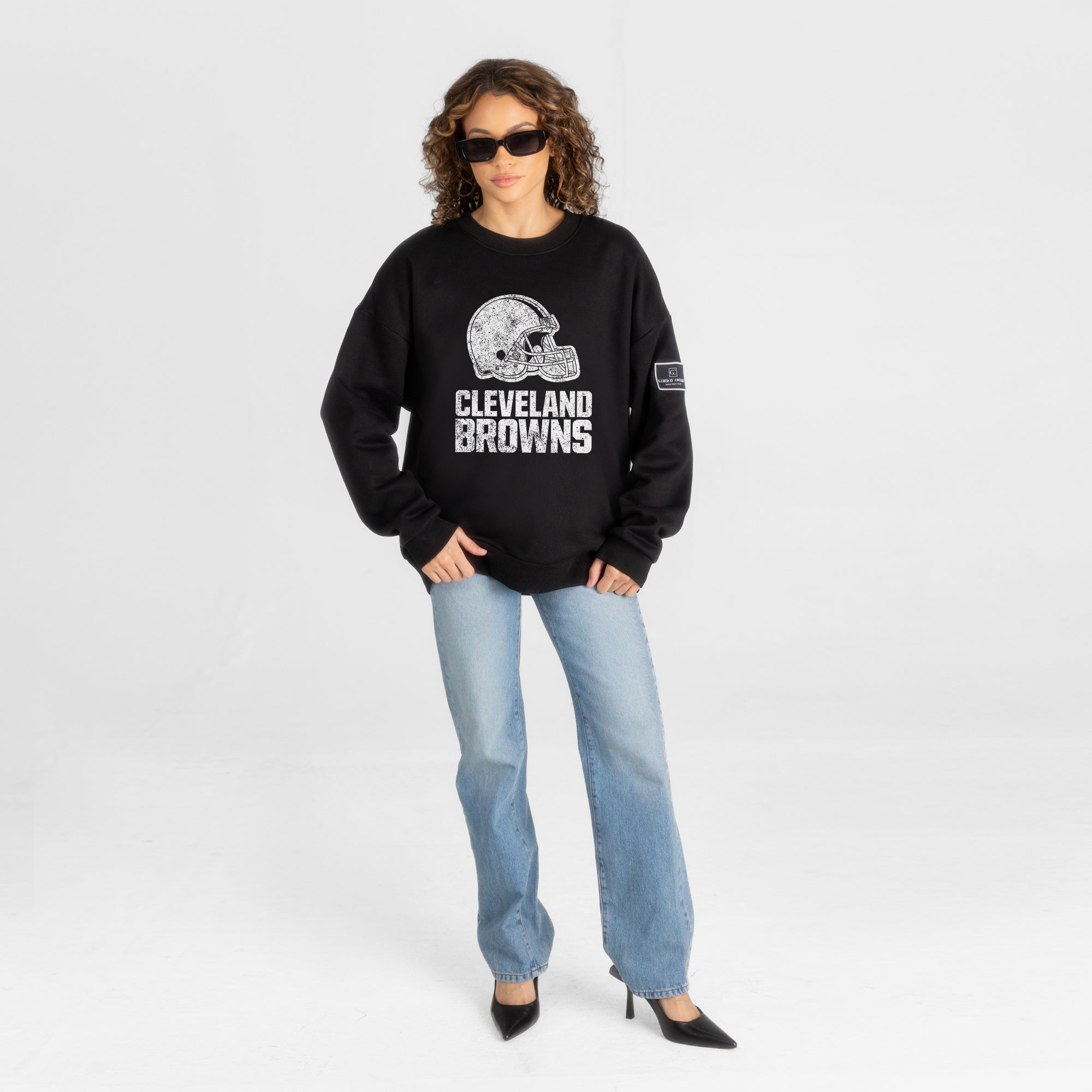 CLEVELAND BROWNS BOLD MOVE BLACK LABEL PREMIUM FLEECE DROP SHOULDER CREWNECK