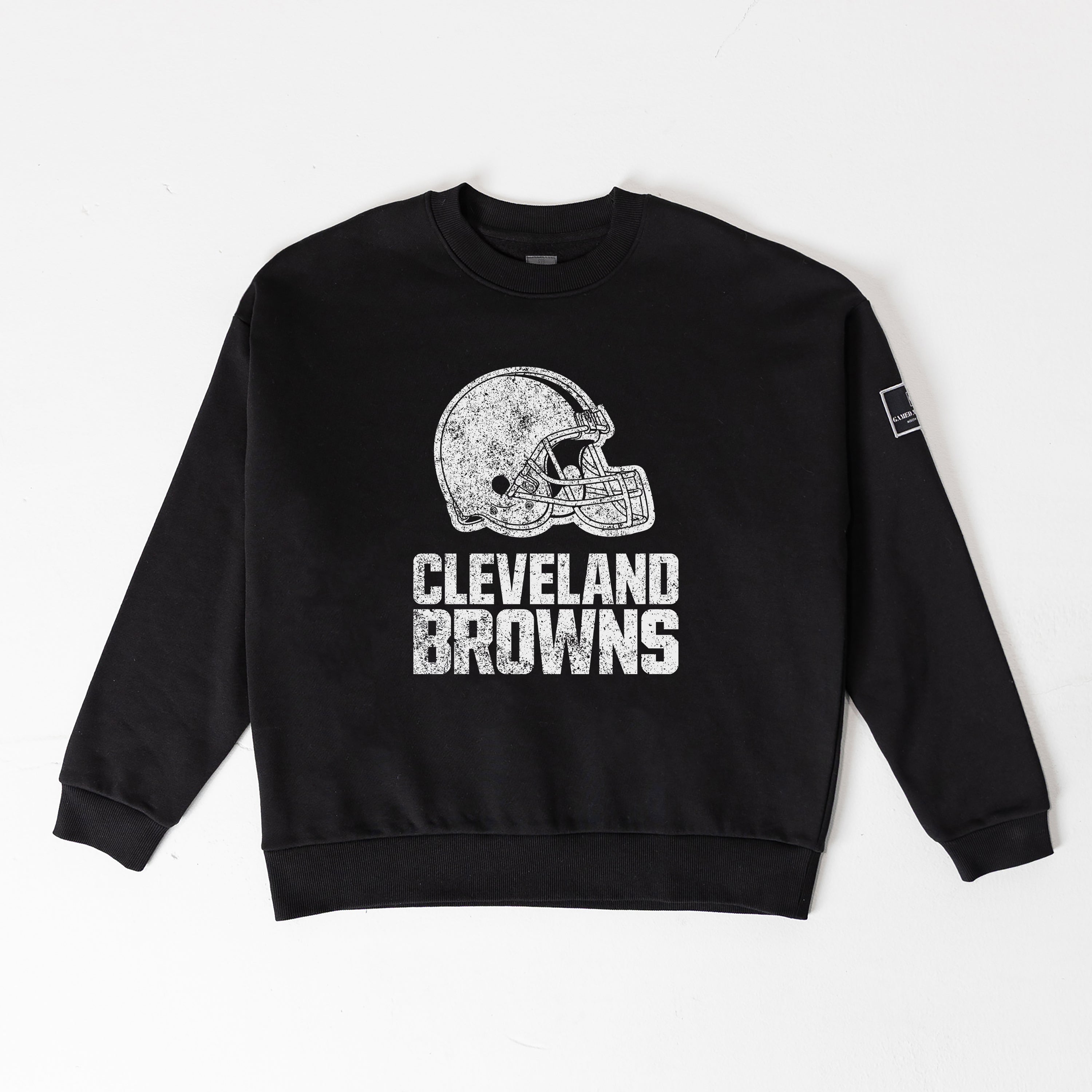 CLEVELAND BROWNS BOLD MOVE BLACK LABEL PREMIUM FLEECE DROP SHOULDER CREWNECK