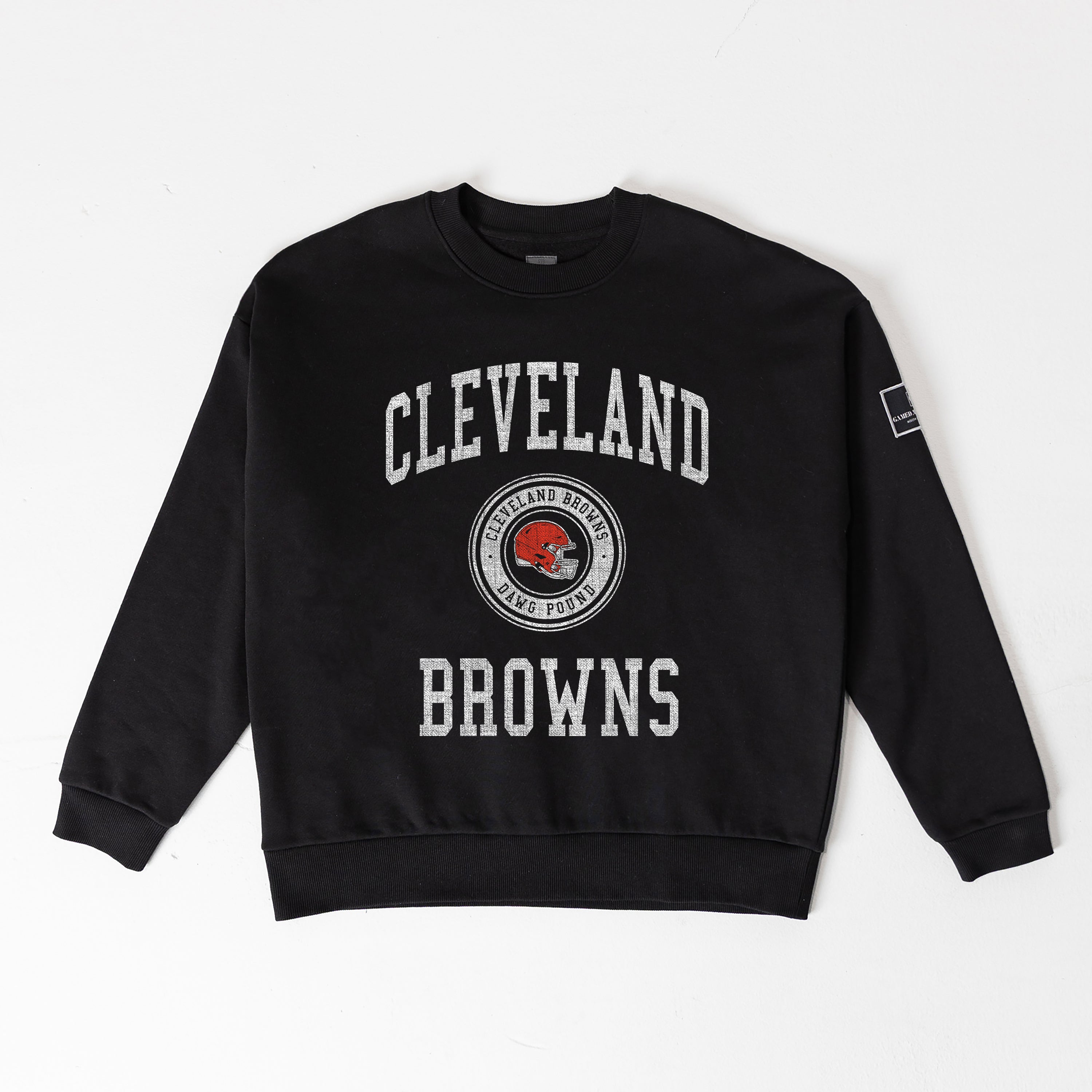 CLEVELAND BROWNS FIERCE FLOW BLACK LABEL PREMIUM FLEECE DROP SHOULDER CREWNECK