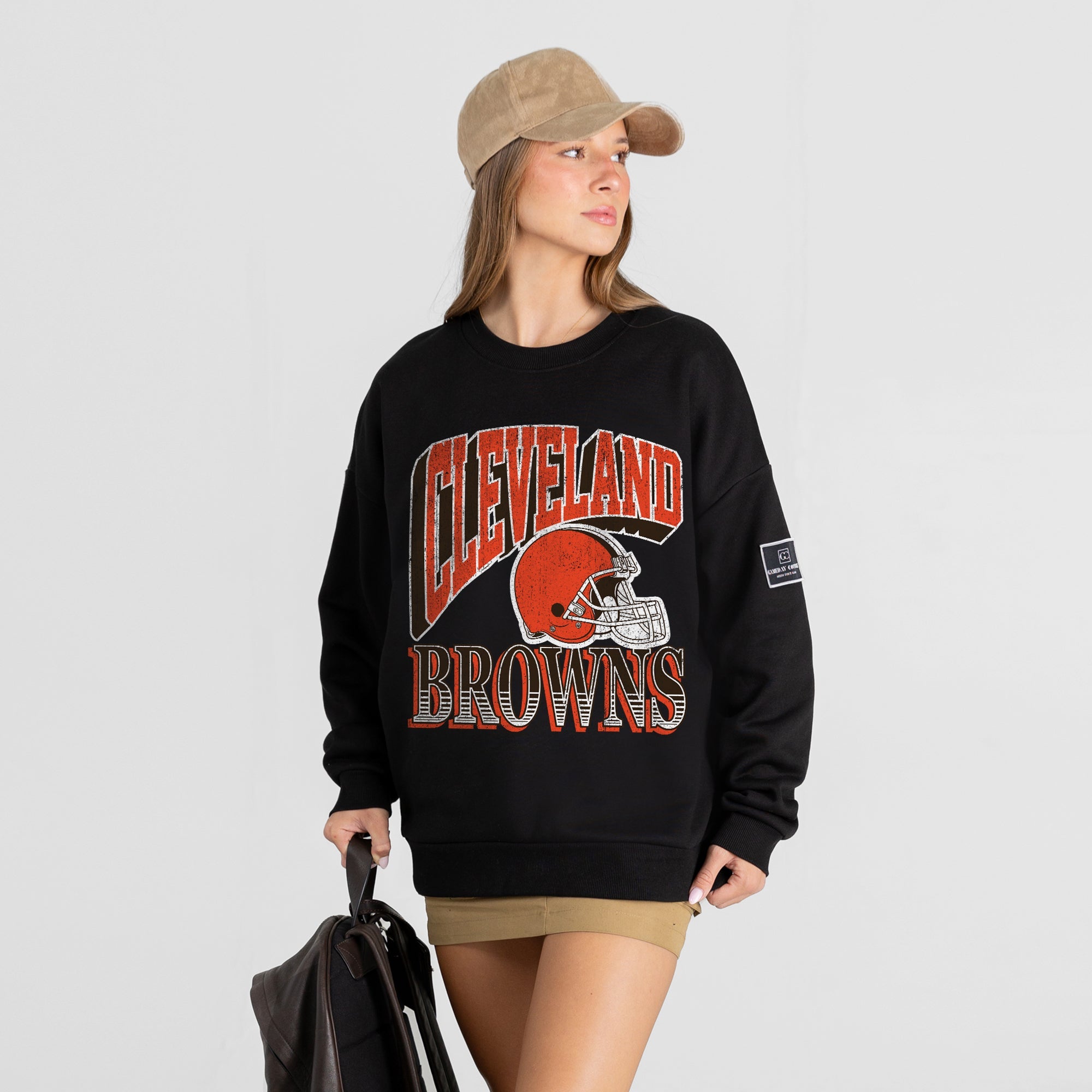 CLEVELAND BROWNS VICTORY PRIME BLACK LABEL PREMIUM FLEECE DROP SHOULDER CREWNECK