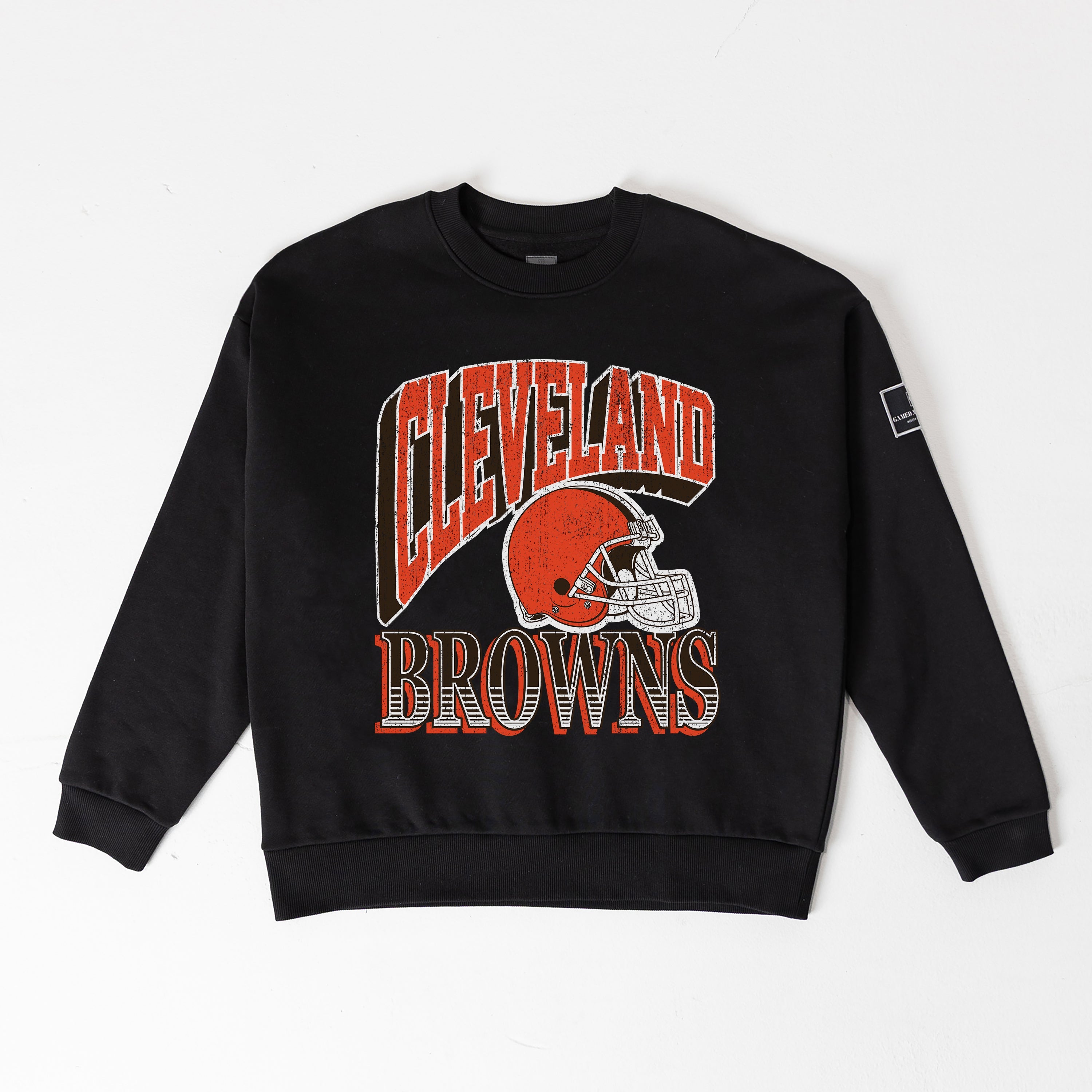 CLEVELAND BROWNS VICTORY PRIME BLACK LABEL PREMIUM FLEECE DROP SHOULDER CREWNECK