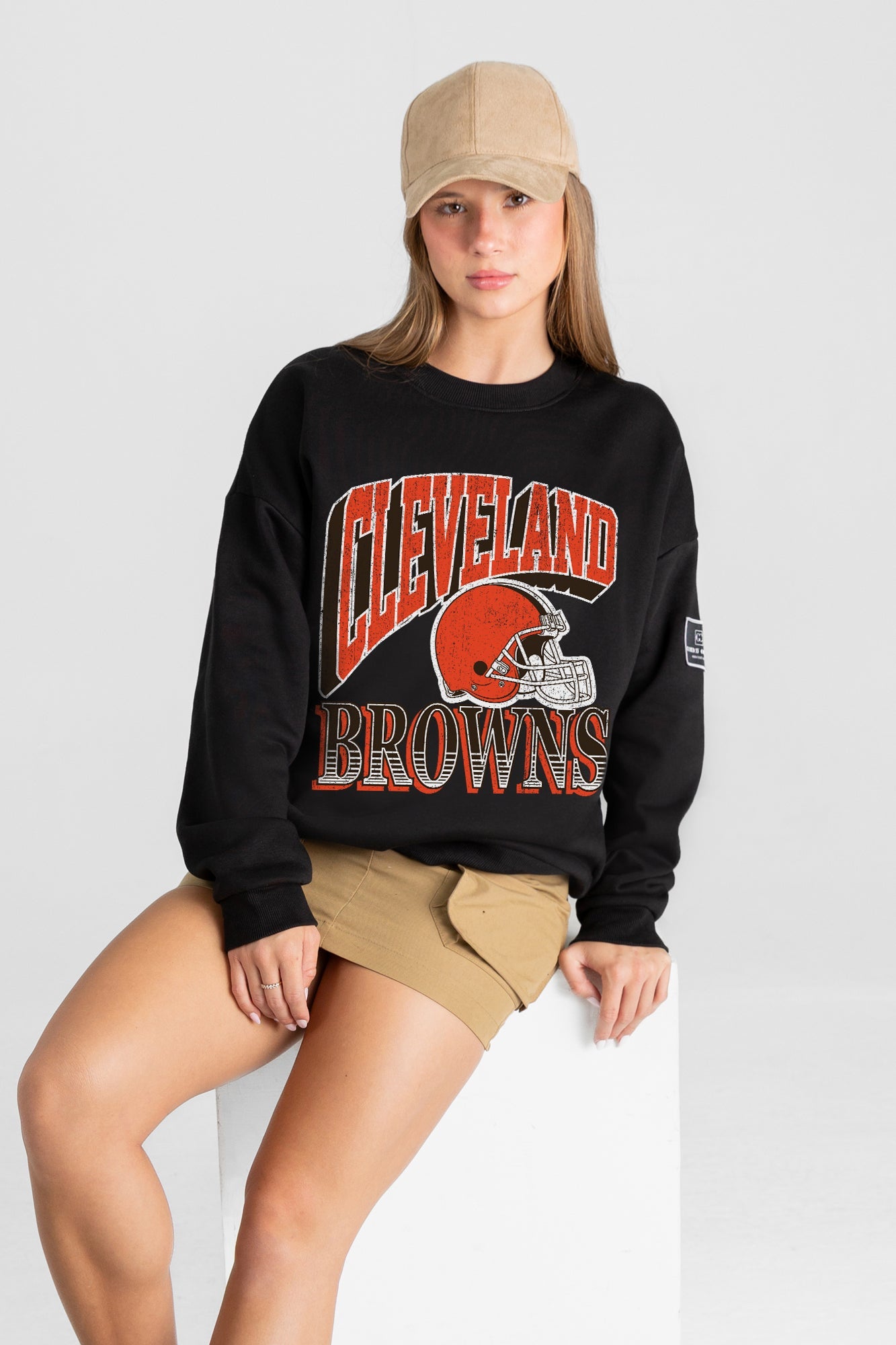 CLEVELAND BROWNS VICTORY PRIME BLACK LABEL PREMIUM FLEECE DROP SHOULDER CREWNECK