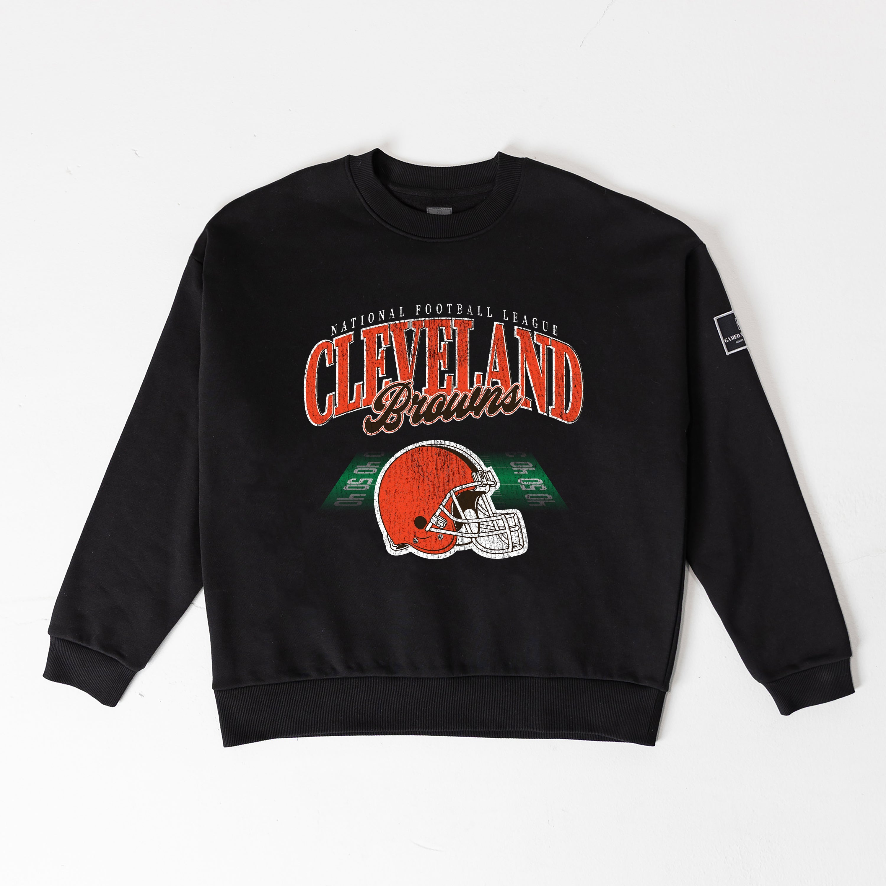 CLEVELAND BROWNS FIELD FOCUS BLACK LABEL PREMIUM FLEECE DROP SHOULDER CREWNECK