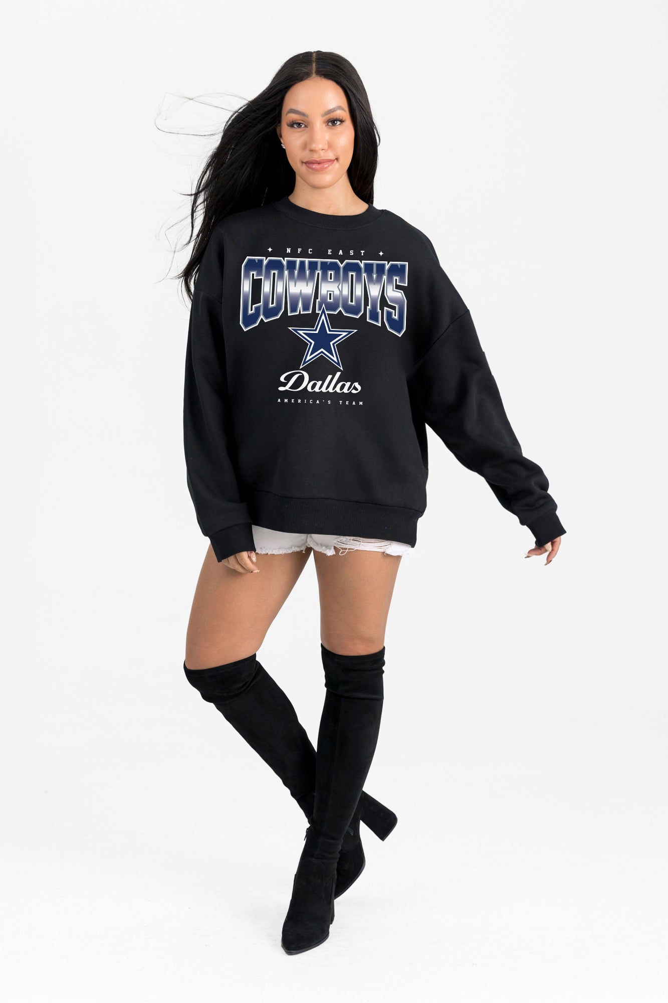DALLAS COWBOYS POWERHOUSE PLAY BLACK LABEL PREMIUM FLEECE CREW SWEATSHIRT